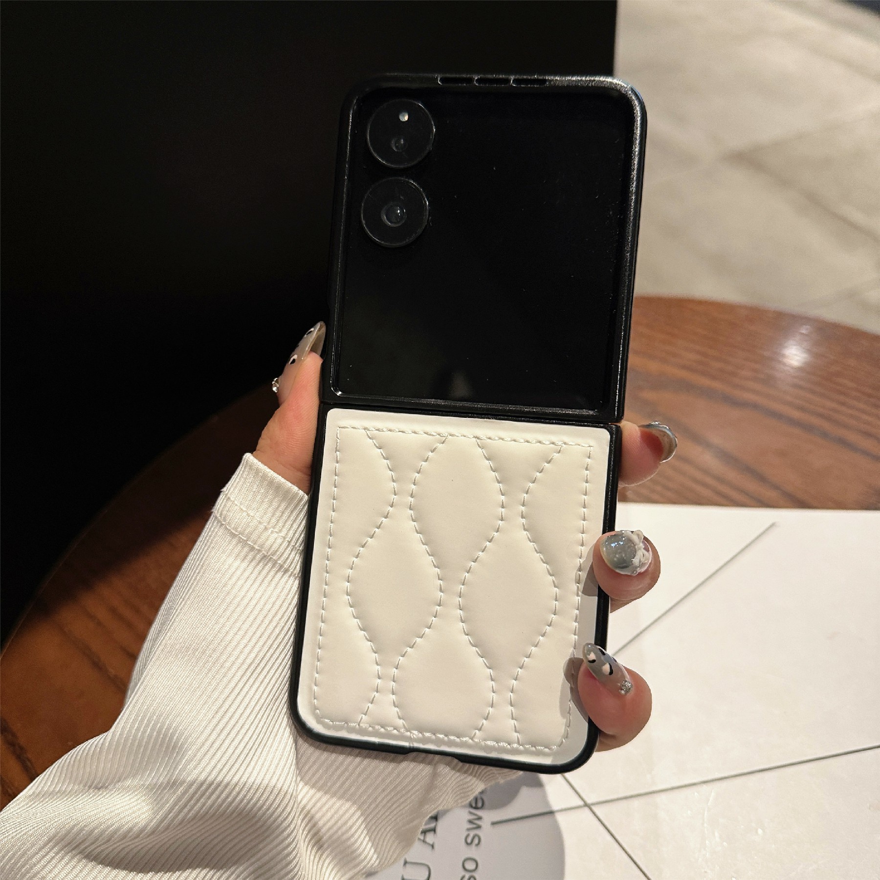 For Xiaomi Mix Flip 2 Folding Phone Case Ripple Pattern Leather Coated PC Cover - White