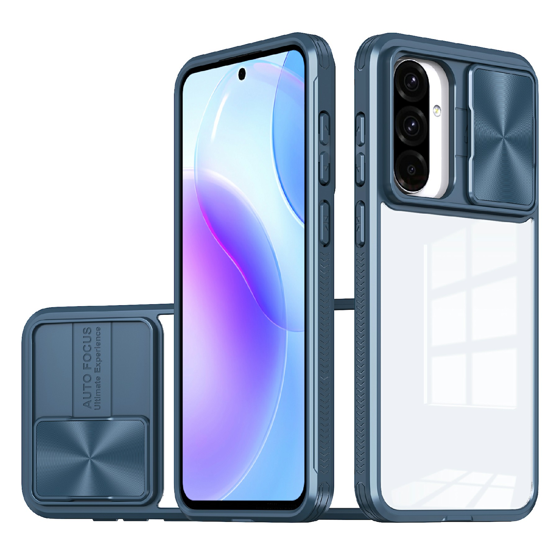 For Samsung Galaxy A56 5G Case TPU + PC Clear Phone Cover with CD-Veins Camera Lens Sliding Lid - Navy Blue
