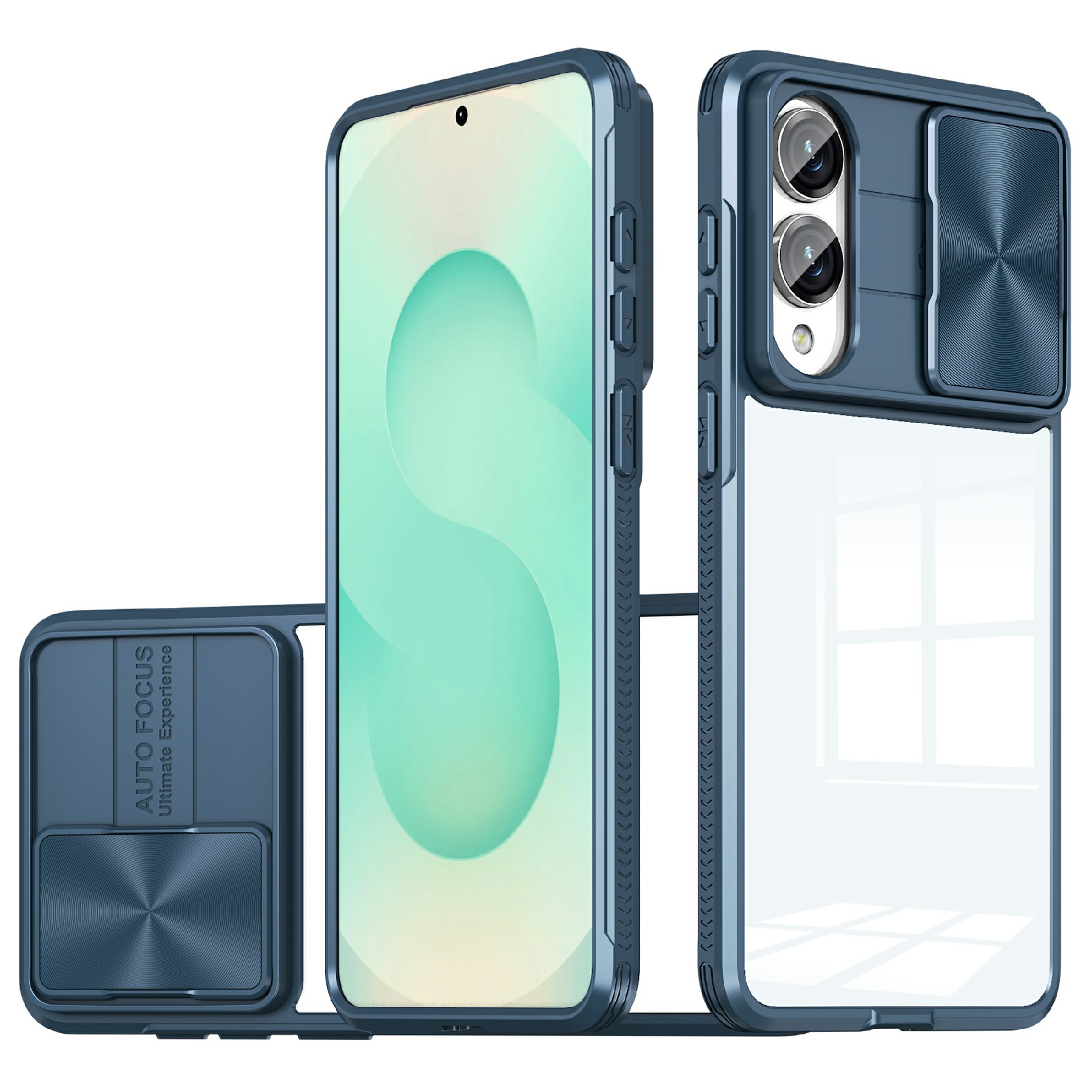 For Samsung Galaxy S25 Edge Case TPU + PC Clear Phone Cover with CD-Veins Camera Lens Sliding Lid - Navy Blue
