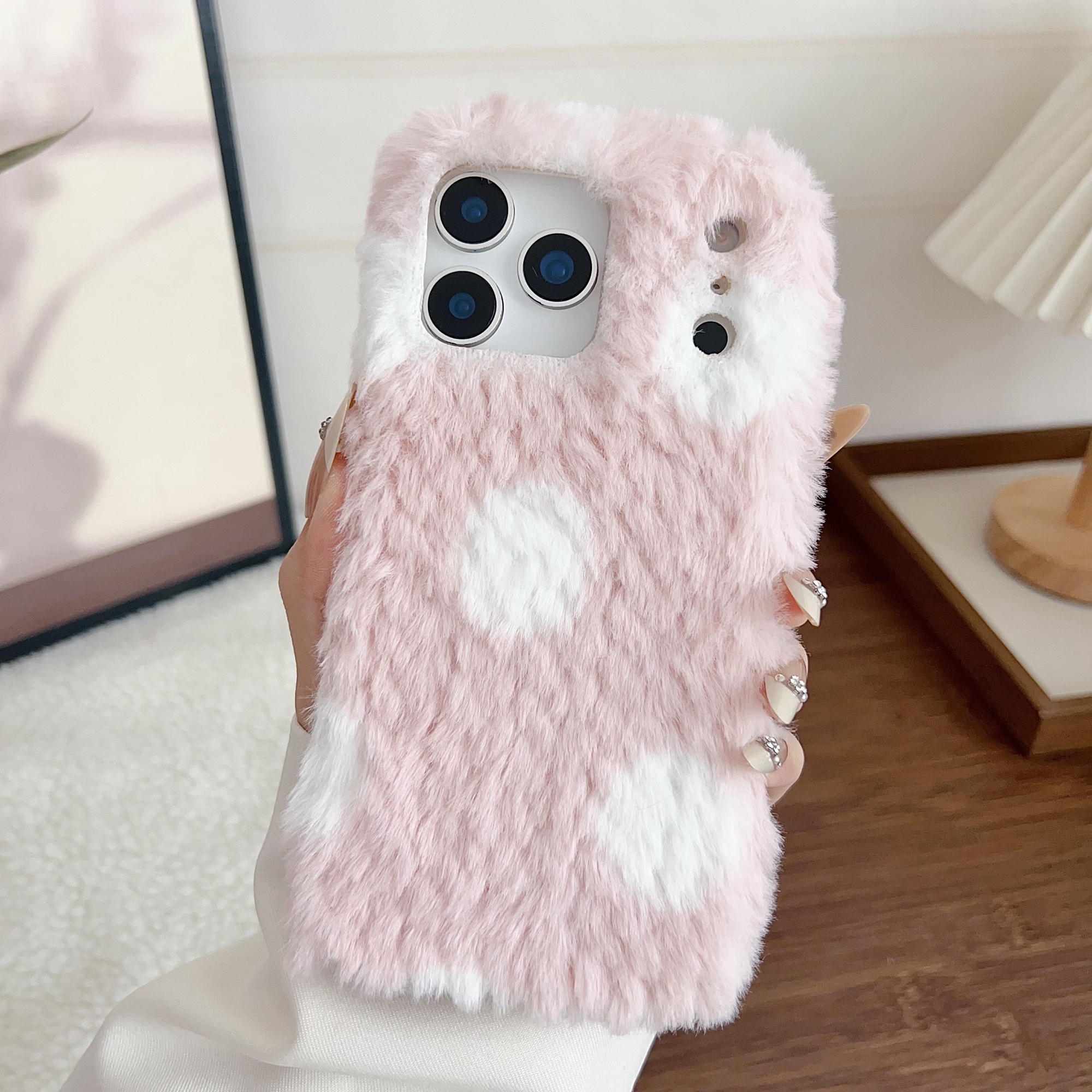 For iPhone 17 Pro Case Polka Dot Plush Soft TPU Phone Protective Cover - Pink