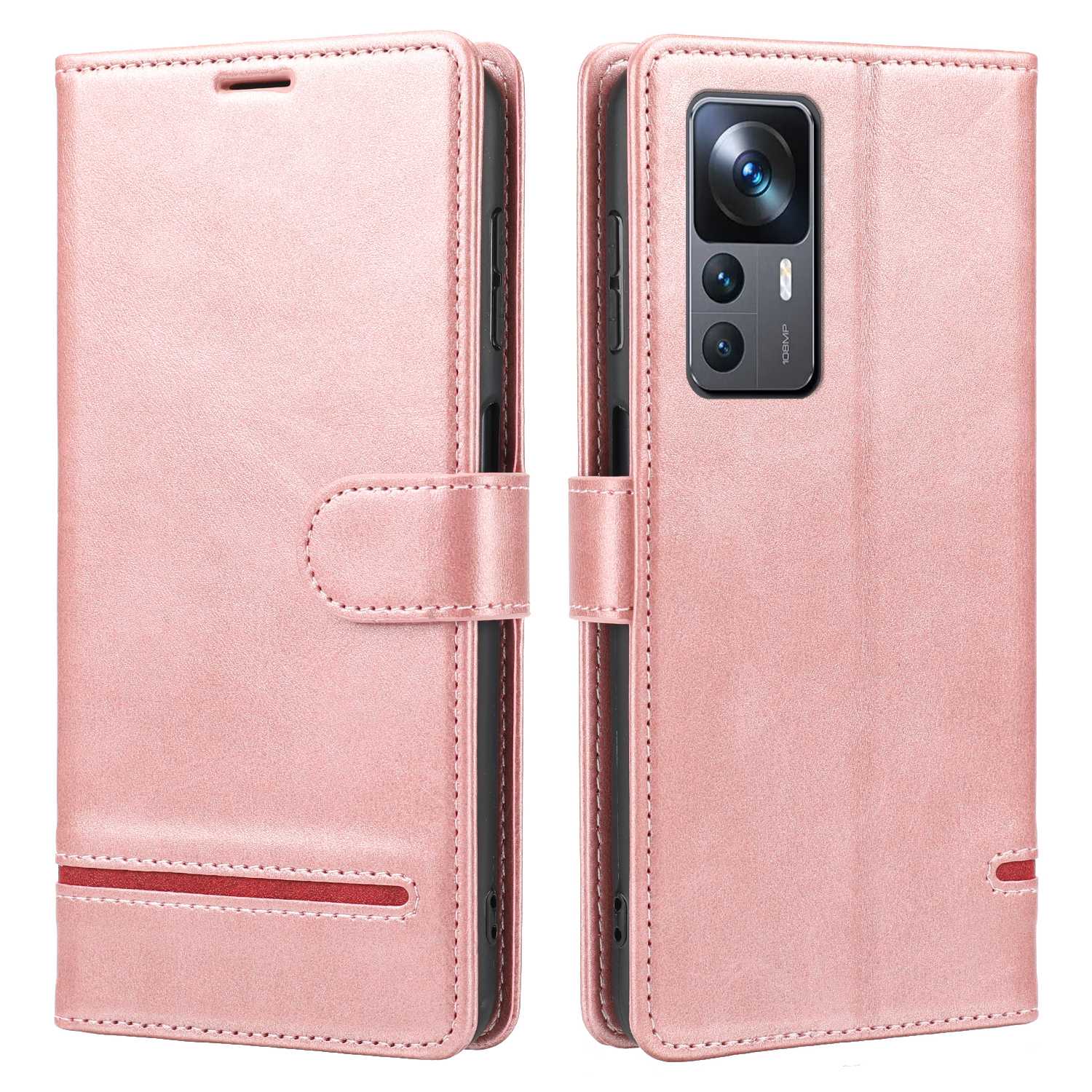 

Für Xiaomi 12T 5G / 12t Pro 5g / Redmi K50 Ultra 5G PU Leder Hülle Horizontale Brieftasche Starker Magnetverschluss Flip Phone Deckung - Rosa, Xiaomi 12T 5G