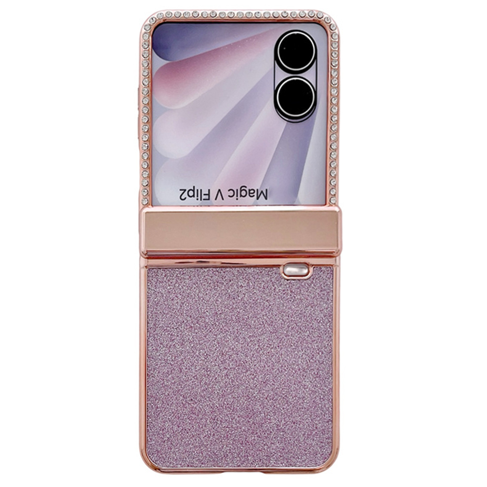 For Honor Magic V Flip 2 Case Hinge Protection Rhinestone Glitter PC Phone Cover - Rose Gold
