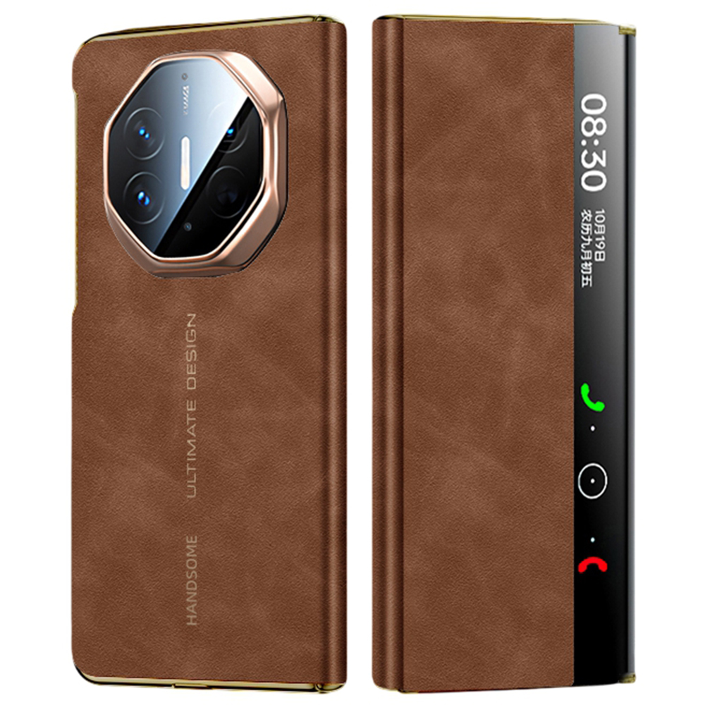 For Huawei Mate XTs Ultimate Smart Phone Case View Window Leather Cover with Auto Wake / Sleep - Brown