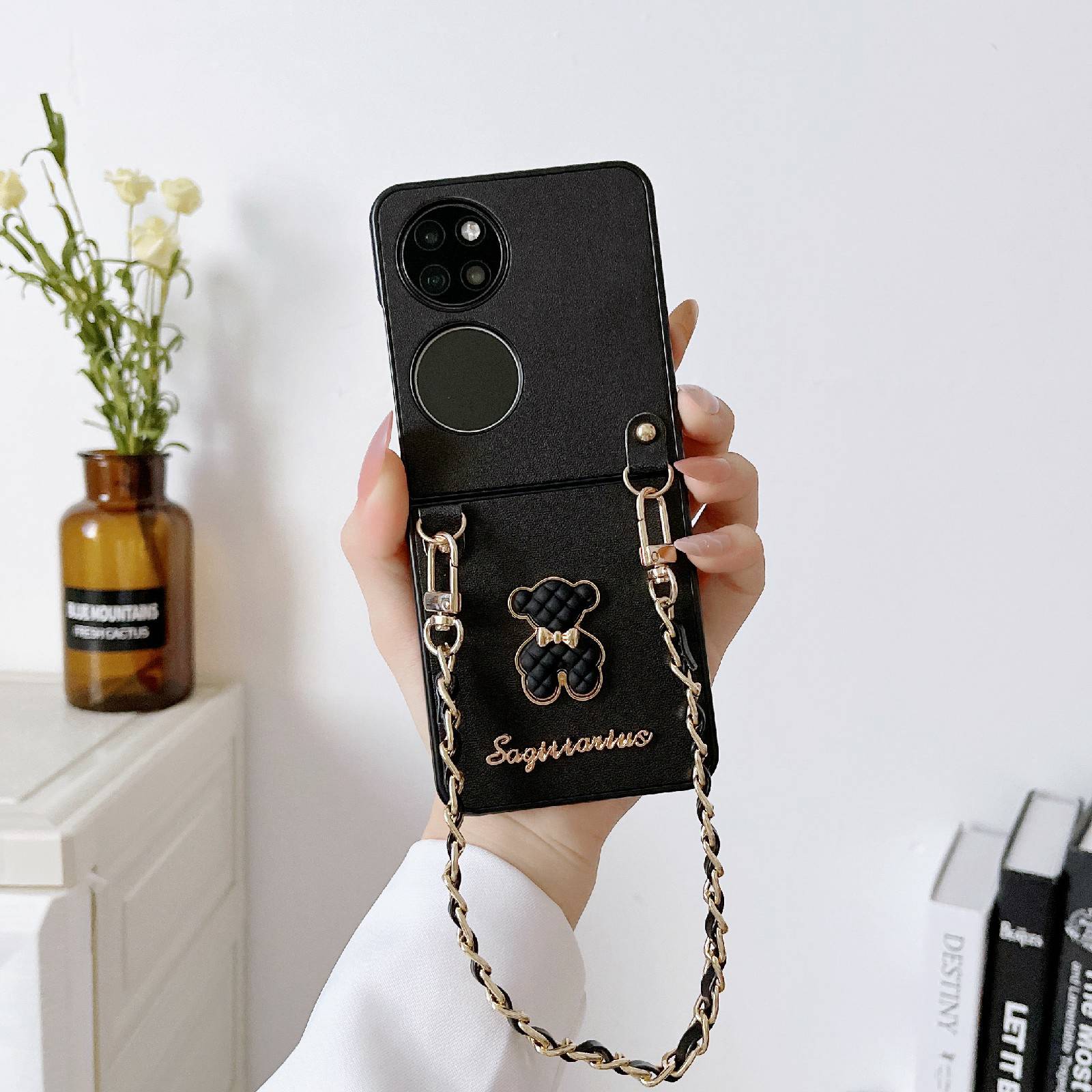 

Schutzhülle Für Huawei P50 Pocket Anti-fall-phone-hülle 3d-bärenmuster Hartes Pc-abdeckung Mit Handgriff - Schwarz, Huawei P50 Pocket