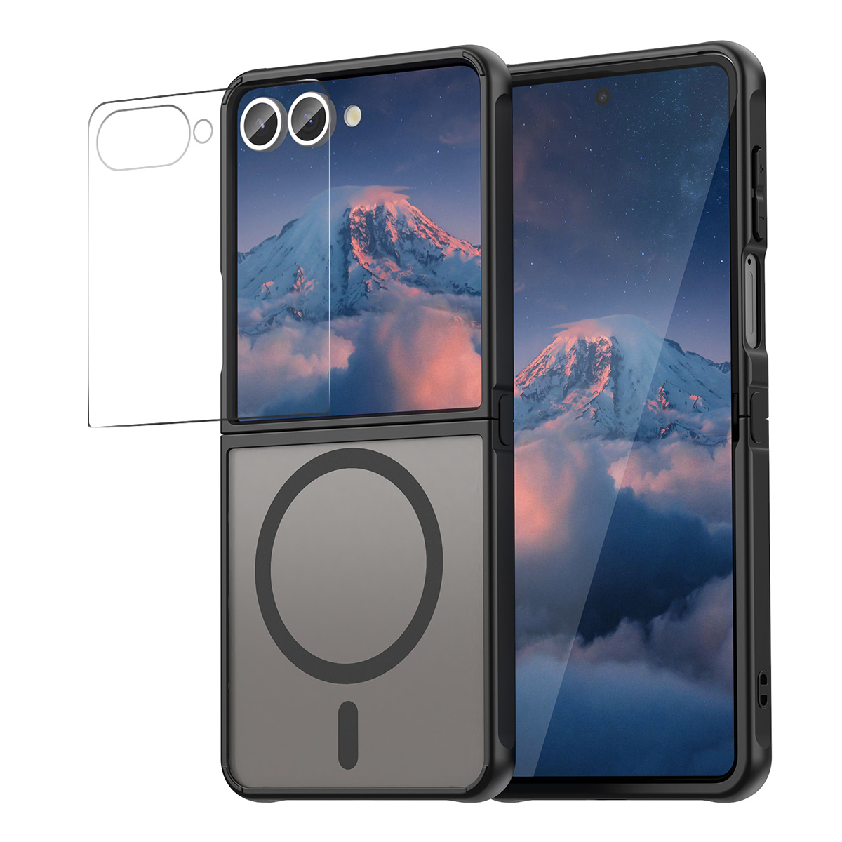 ENKAY HAT-PRINCE For Samsung Galaxy Z Flip7 5G Magnetic Case with 9H Tempered Glass PC TPU Matte Phone Cover - Black