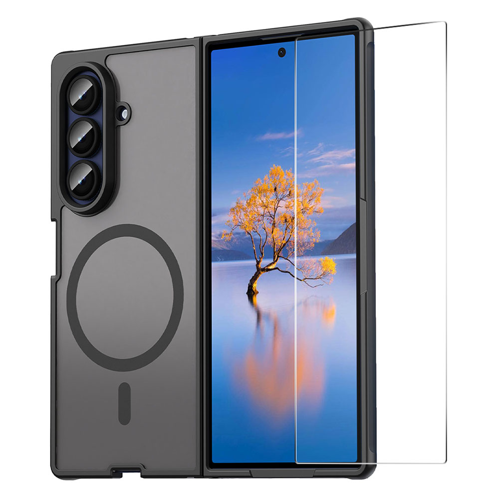 ENKAY HAT PRINCE For Samsung Galaxy Z Fold7 5G Magnetic Case with 9H Tempered Glass PC TPU Matte Phone Cover - Black