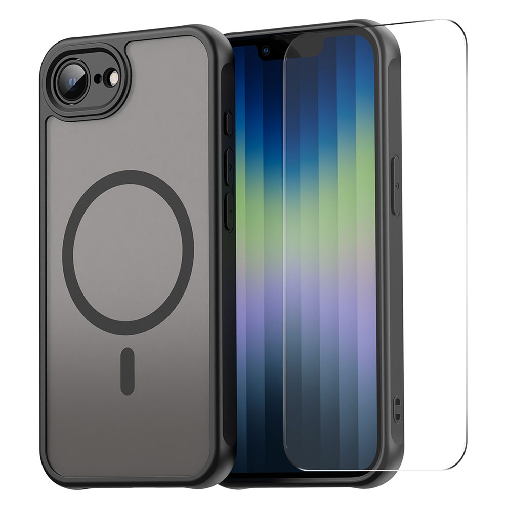ENKAY HAT PRINCE For iPhone 17e / 16e Magnetic Case with 9H Tempered Glass PC TPU Matte Phone Cover - Black