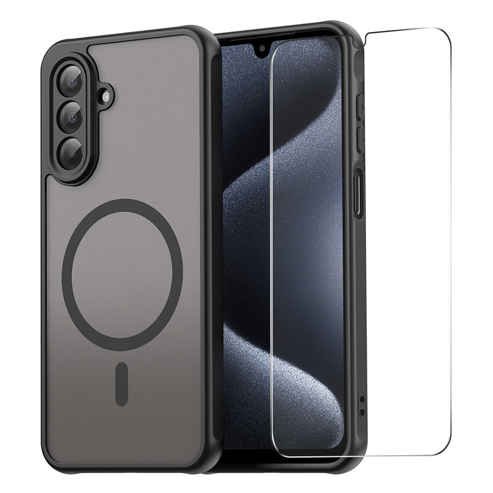 ENKAY HAT PRINCE For Samsung Galaxy A17 5G / A17 4G Magnetic Case with 9H Tempered Glass PC TPU Matte Phone Cover - Black