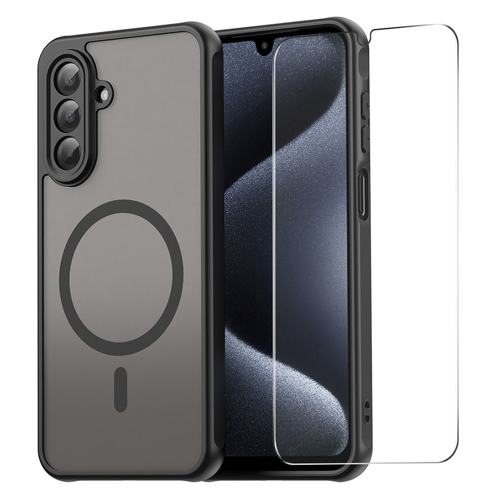 ENKAY HAT PRINCE For Samsung Galaxy A26 5G Magnetic Case with 9H Tempered Glass PC TPU Matte Phone Cover - Black