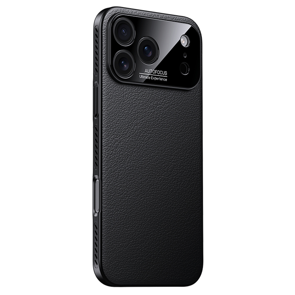 For iPhone 17 Pro Max Case Ultra Thin Heat Dissipation PU Leather Coated PC Phone Cover - Black