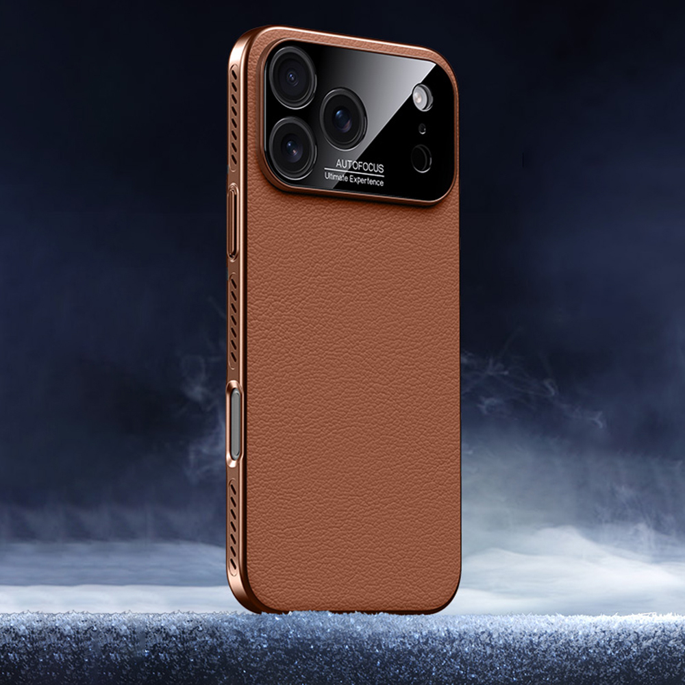 For iPhone 17 Pro Case Ultra Thin Heat Dissipation PU Leather Coated PC Phone Cover - Brown