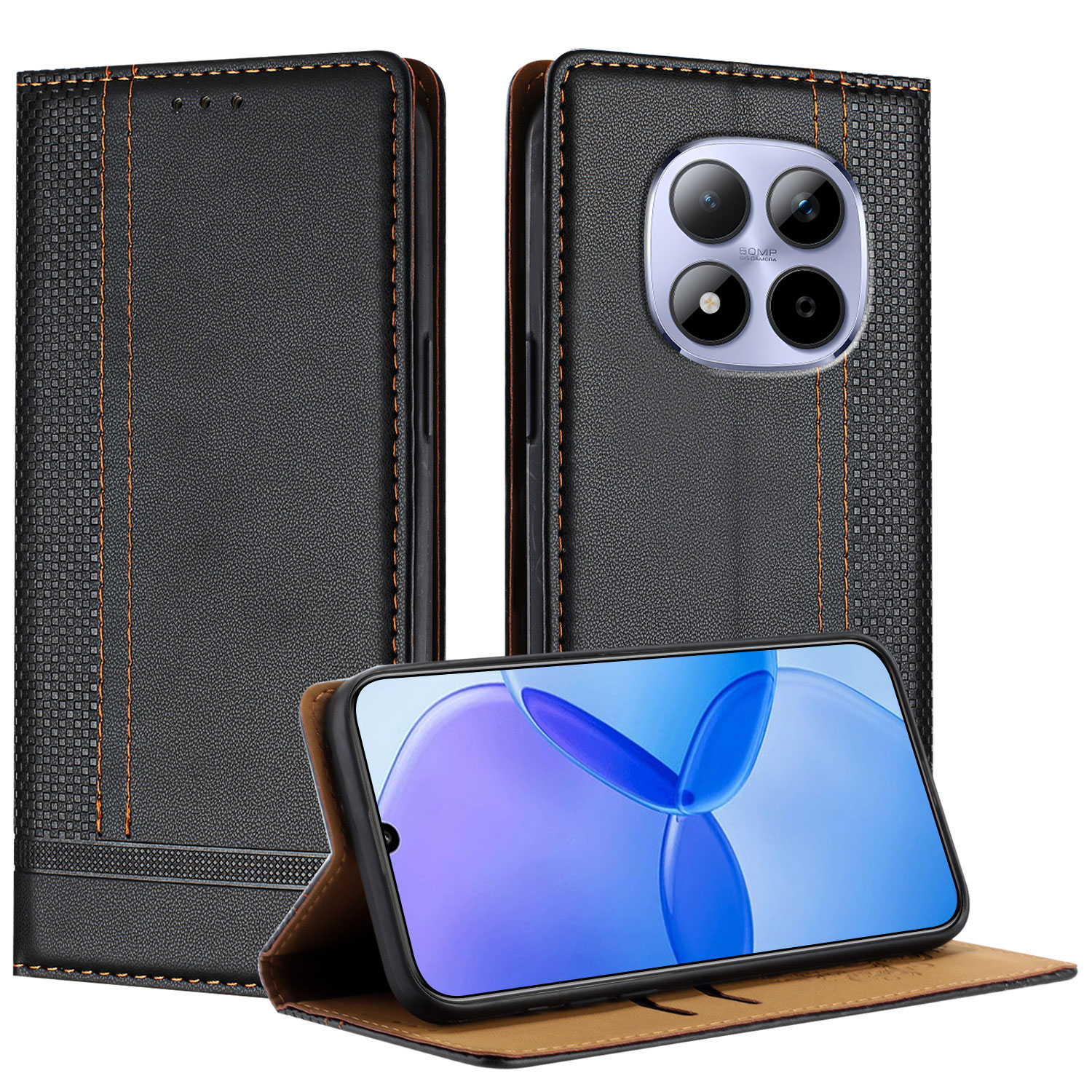 For Xiaomi Redmi Note 15 Pro 5G (Global) Case L-Shaped Grid Pattern Leather Stand Phone Cover with Card Slots - Black