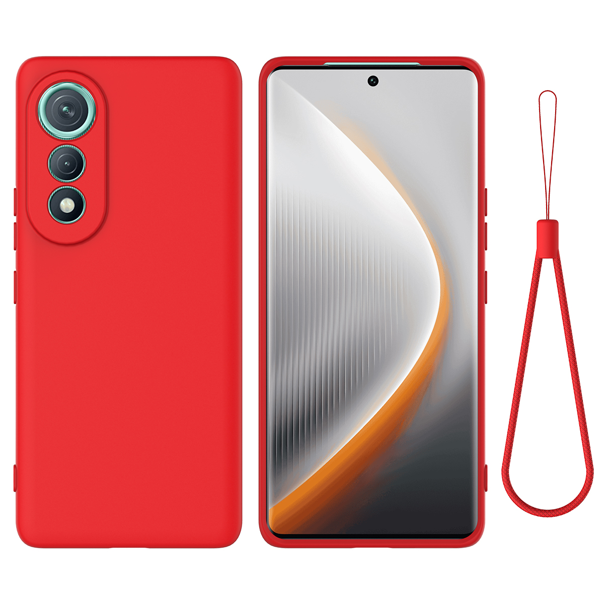 For TECNO Pova Curve 5G Liquid Silicone Case Phone Back Cover with Hand Strap - Red