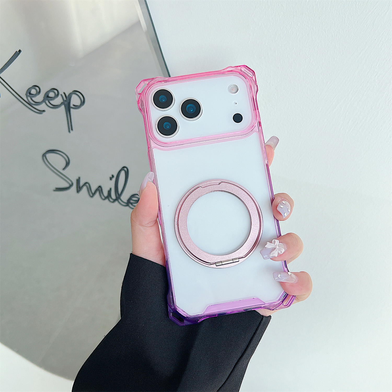 For iPhone 17 Pro Magnetic Case Ring Kickstand TPU + PC Phone Cover - Gradient Pink  /  Purple