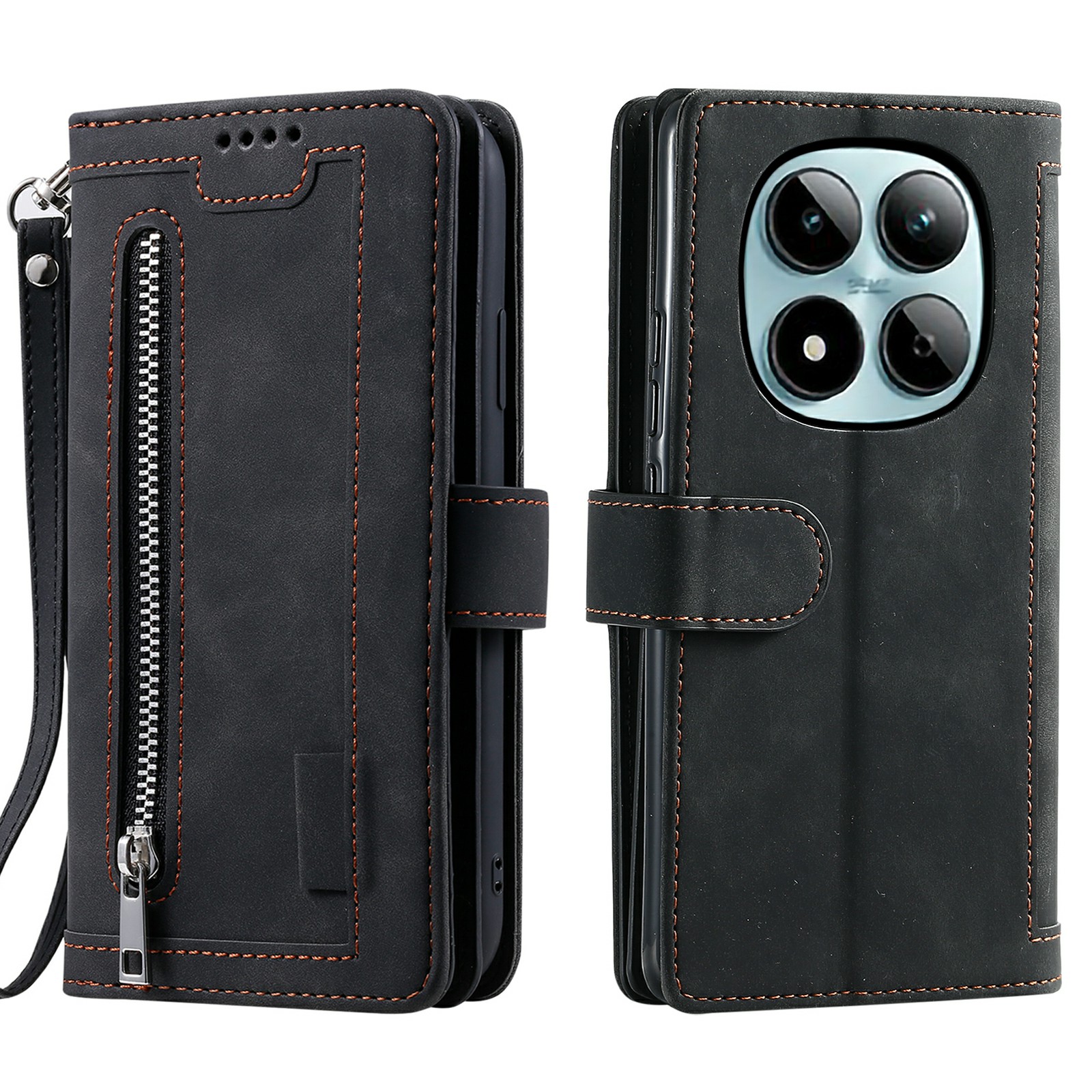 For Xiaomi Redmi Note 15 Pro 5G (Global) Case 9 Card Slots Zipper Wallet PU Leather Phone Cover with Wrist Strap - Black