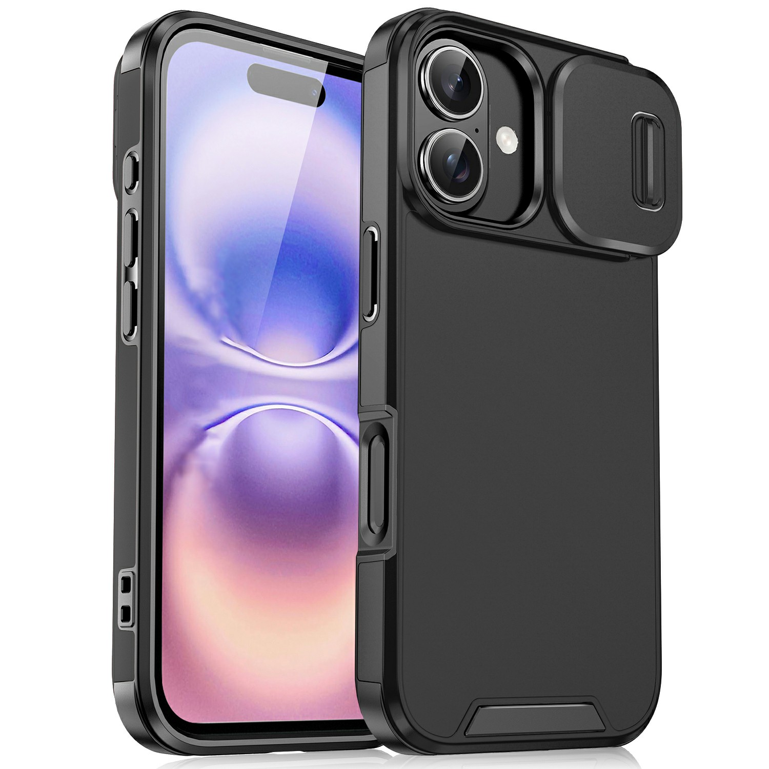 For iPhone 17 Case PC + TPU Shell with Slide Camera Phone Cover - Black