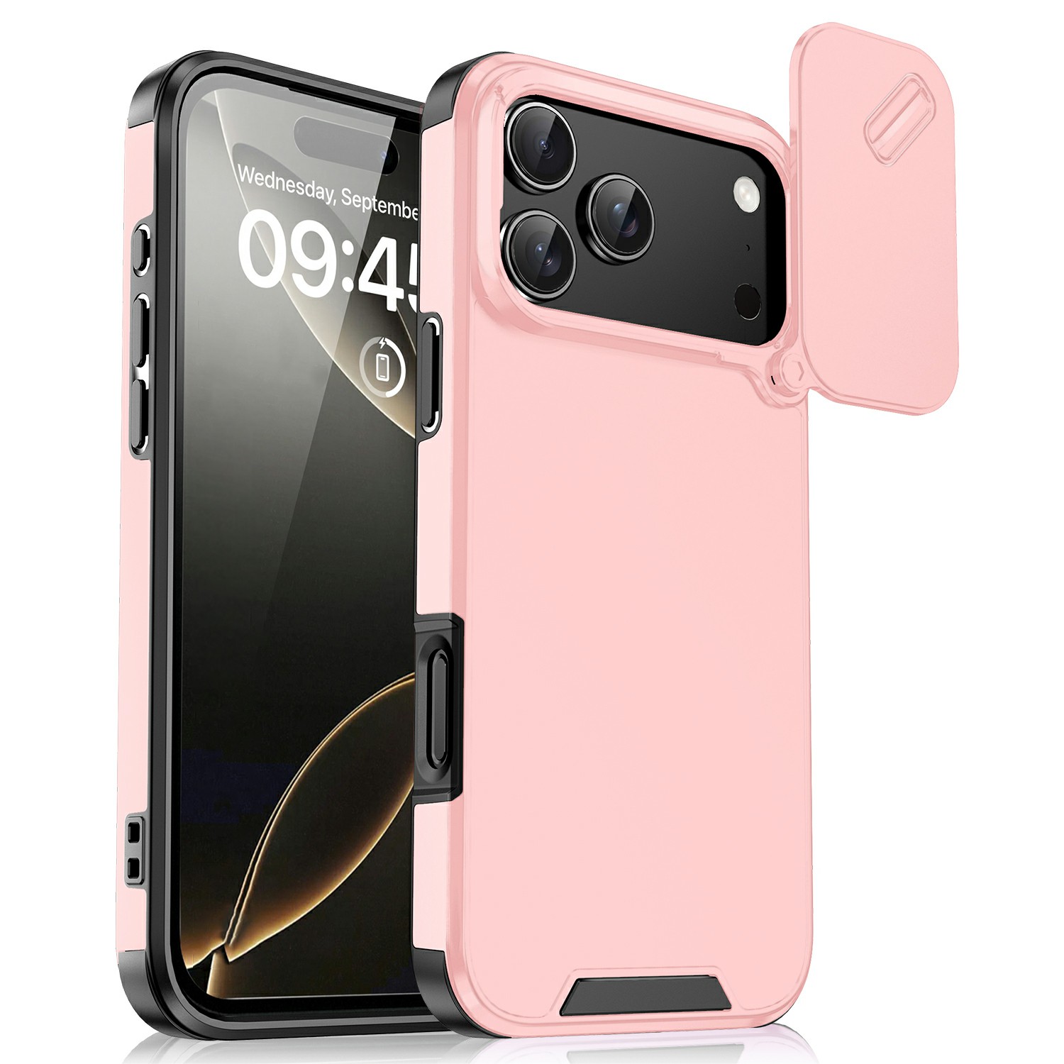 For iPhone 17 Pro Max Case PC + TPU Shell with Slide Camera Phone Cover - Pink