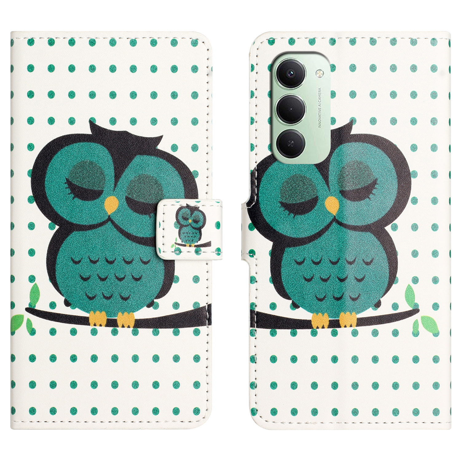 For Xiaomi Redmi 15 5G (Global) (169mm) Case Pattern Print PU Leather Wallet Phone Cover - Dots Owl