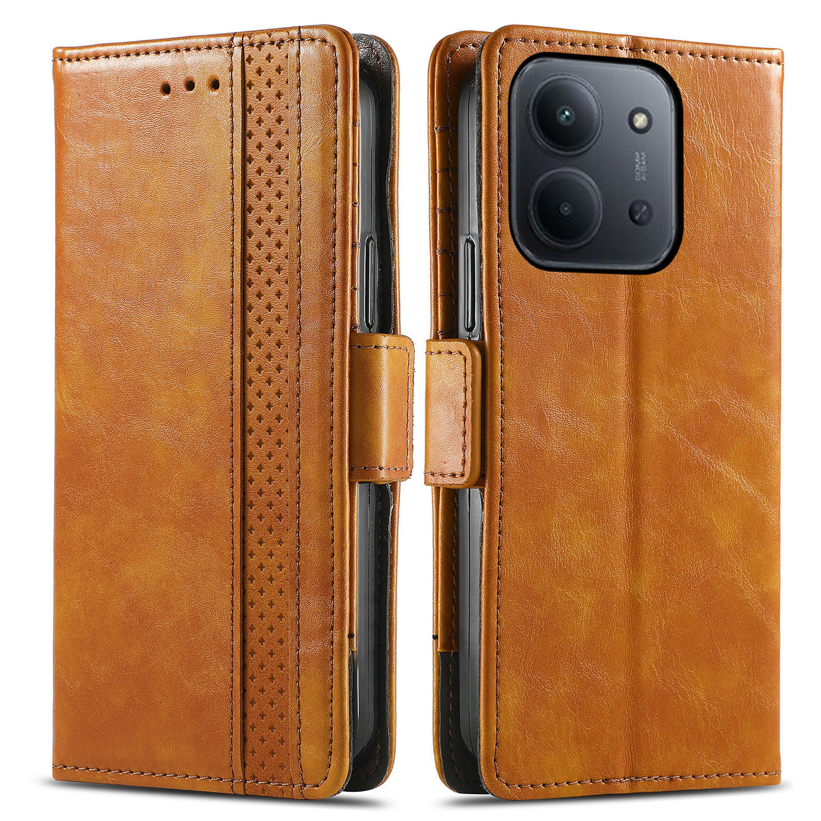CASENEO For Xiaomi Redmi 15C 4G (Global) (171mm)  /  Poco C85 4G (171mm) Phone Cases PU Leather Cover Stand with RFID Blocking Wallet - Khaki