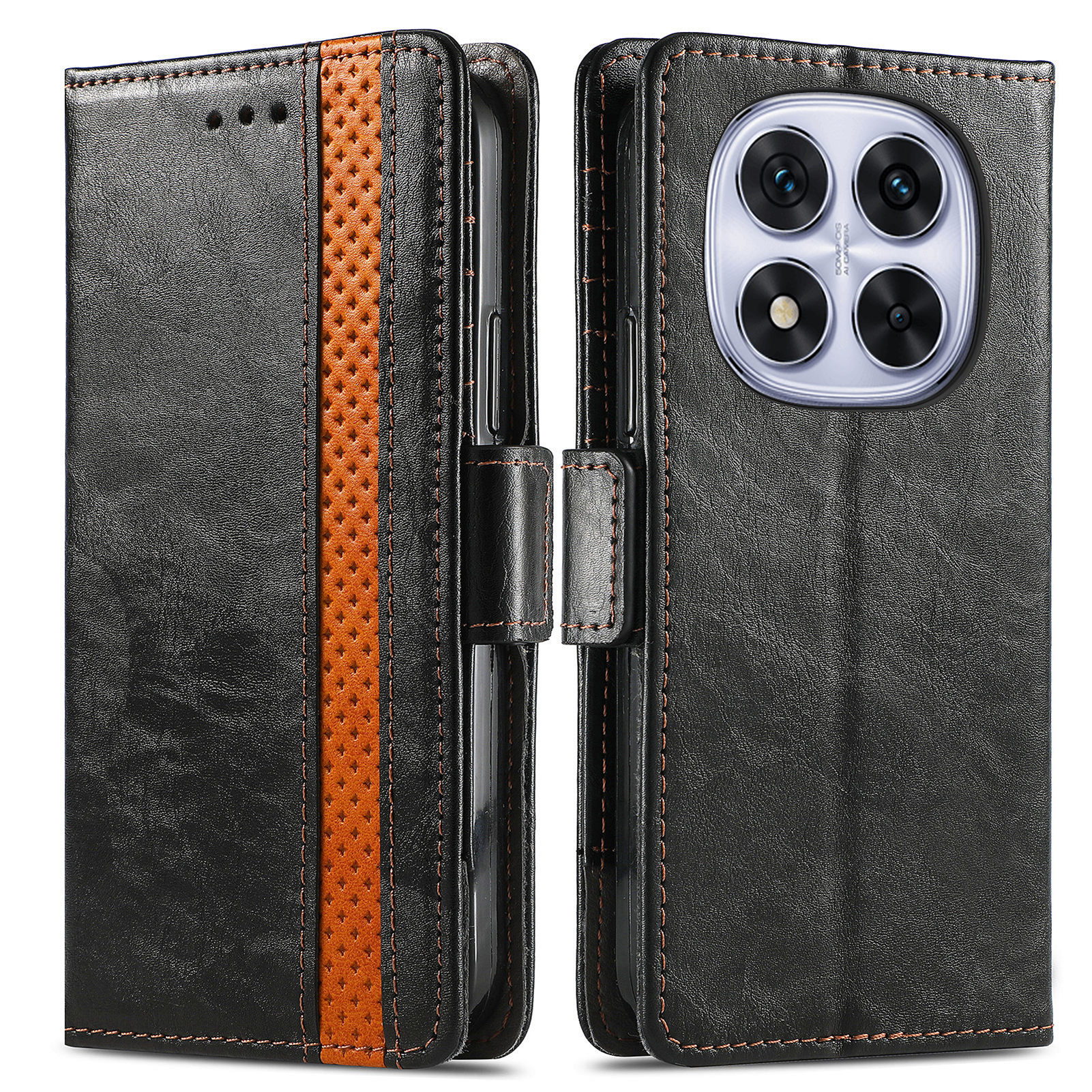CASENEO For Xiaomi Poco M8 Pro 5G / Redmi Note 15 Pro+ 5G (Global) Phone Cases PU Leather Cover Stand with RFID Blocking Wallet - Black