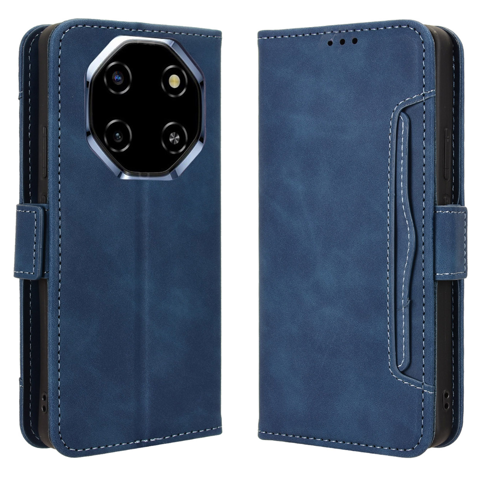 For Blackview Shark 6 / Oscal Tiger 8 Leather Case Phone Wallet Cover with Multiple Card Slots - Blue