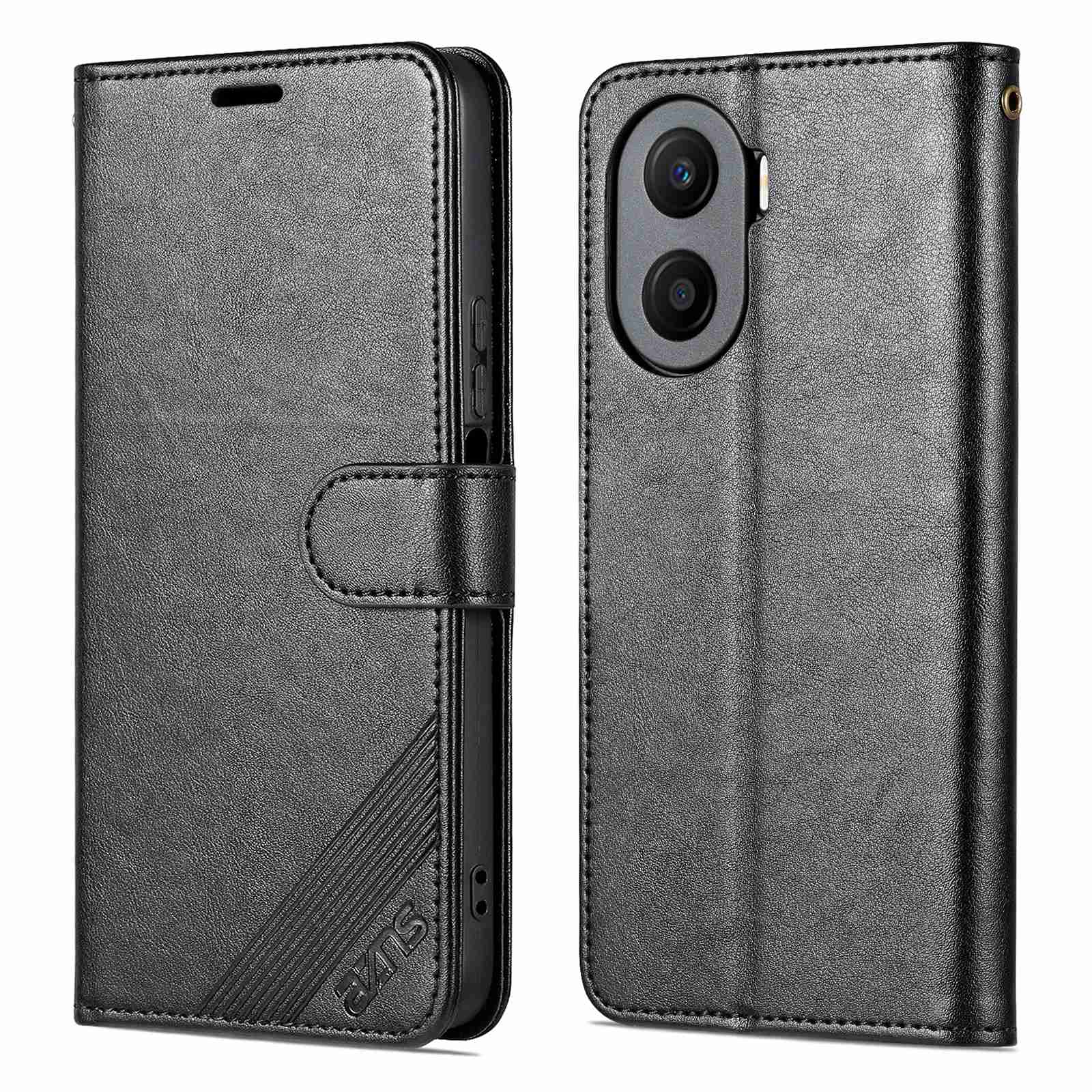 

AZNS Strukturierte PU Leder -telefonhülle Für Ehrenspiel 40 Plus 5G, Stand Wallet Full Protection Magnetic Claspe Deckung - Schwarz, Honor Play 40 Plus 5G