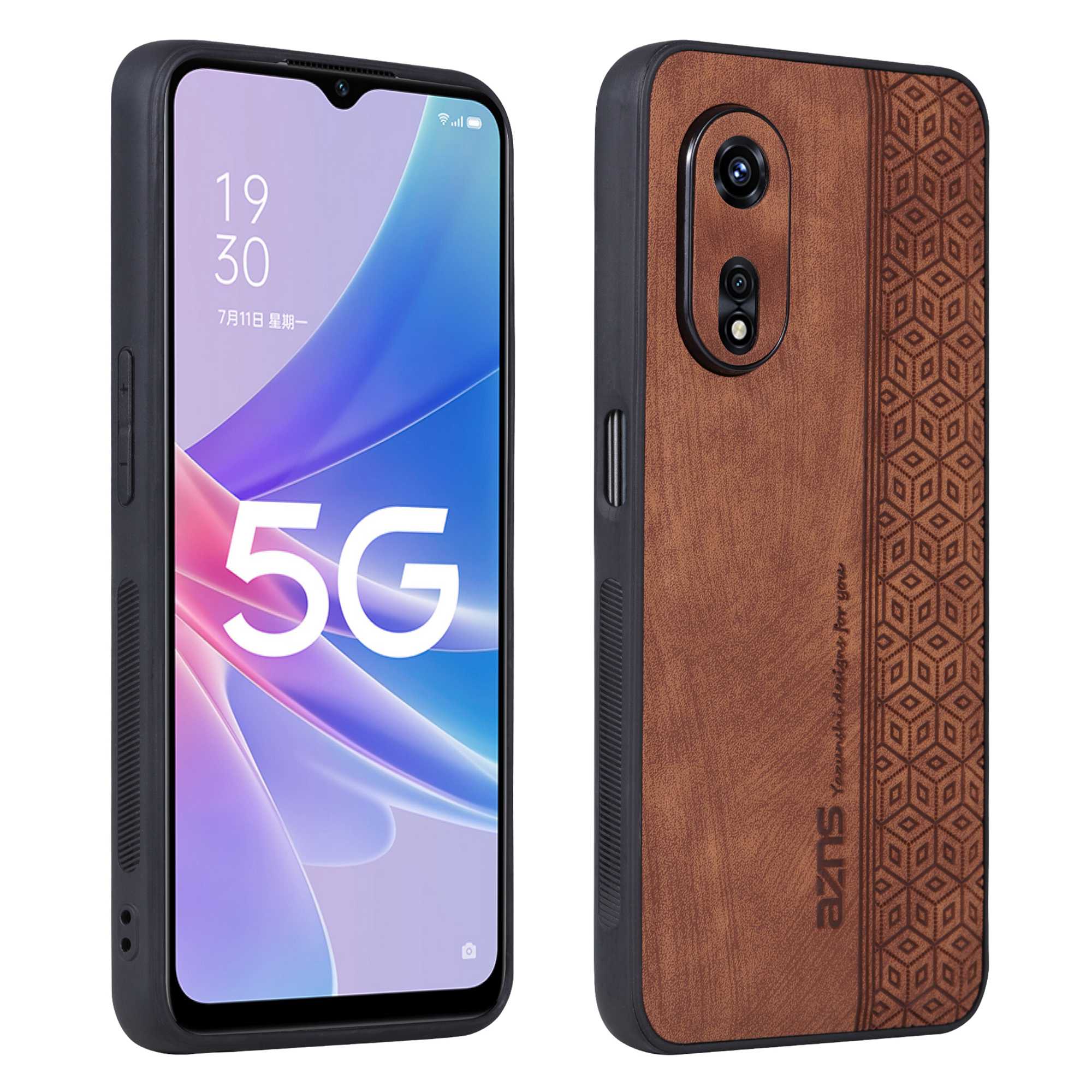 

AZNS Anti-scratch-handy-hülle Für Oppo A97 5G, Gedrucktes Muster Pu-lederbeschichteter Tpu-schutzschutz - Braun, Oppo A97 5G