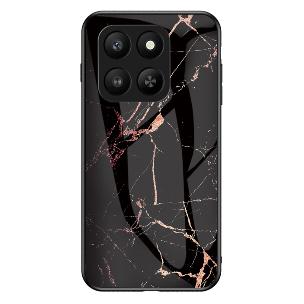 Case for Honor 400 Smart 5G / 400 Smart 4G / X7d 4G Marble Pattern Tempered Glass+PC+TPU Protective Phone Cover - Gold Black Marble