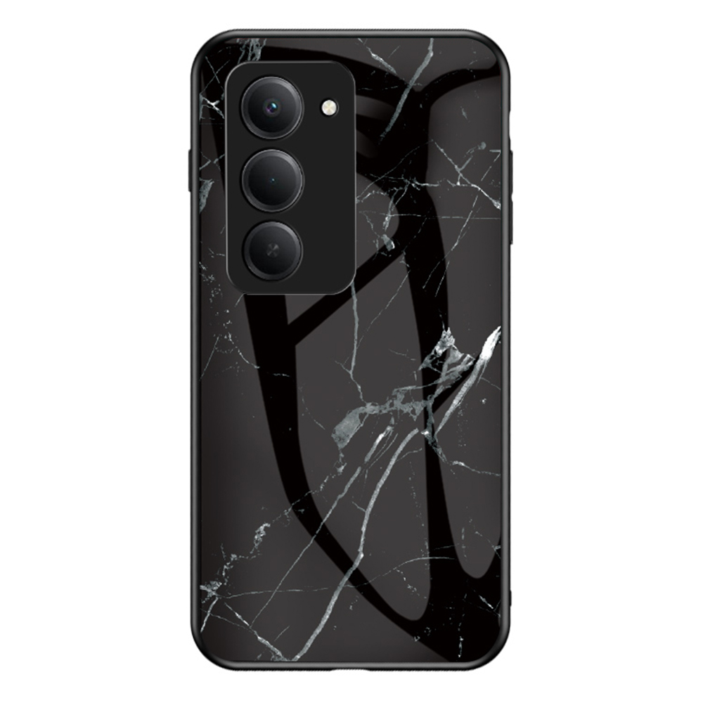 For Xiaomi Redmi 15 4G (EU) (171mm) Case Marble Pattern Tempered Glass+PC+TPU Protective Phone Cover - Black Marble