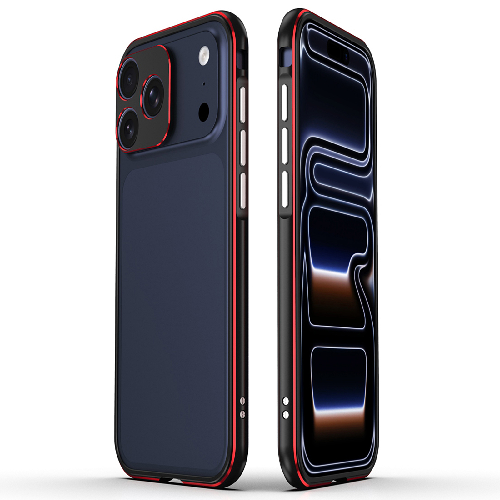 For iPhone 17 Pro Max Bumper Case No-Back Phone Frame Cover with Lens Protection - Black / Red