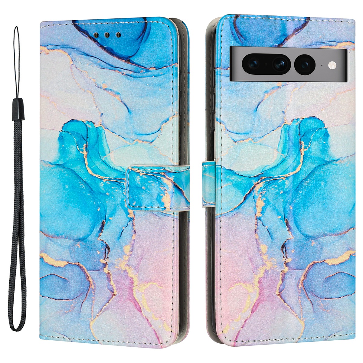 

Für Google Pixel 7 Pro 5G Marmormuster Druckbrieftet Telefonhülle PU Leder Faltbarer Stand Volle Schutzabdeckung - Rosa / Grün, Google Pixel 7 Pro 5G