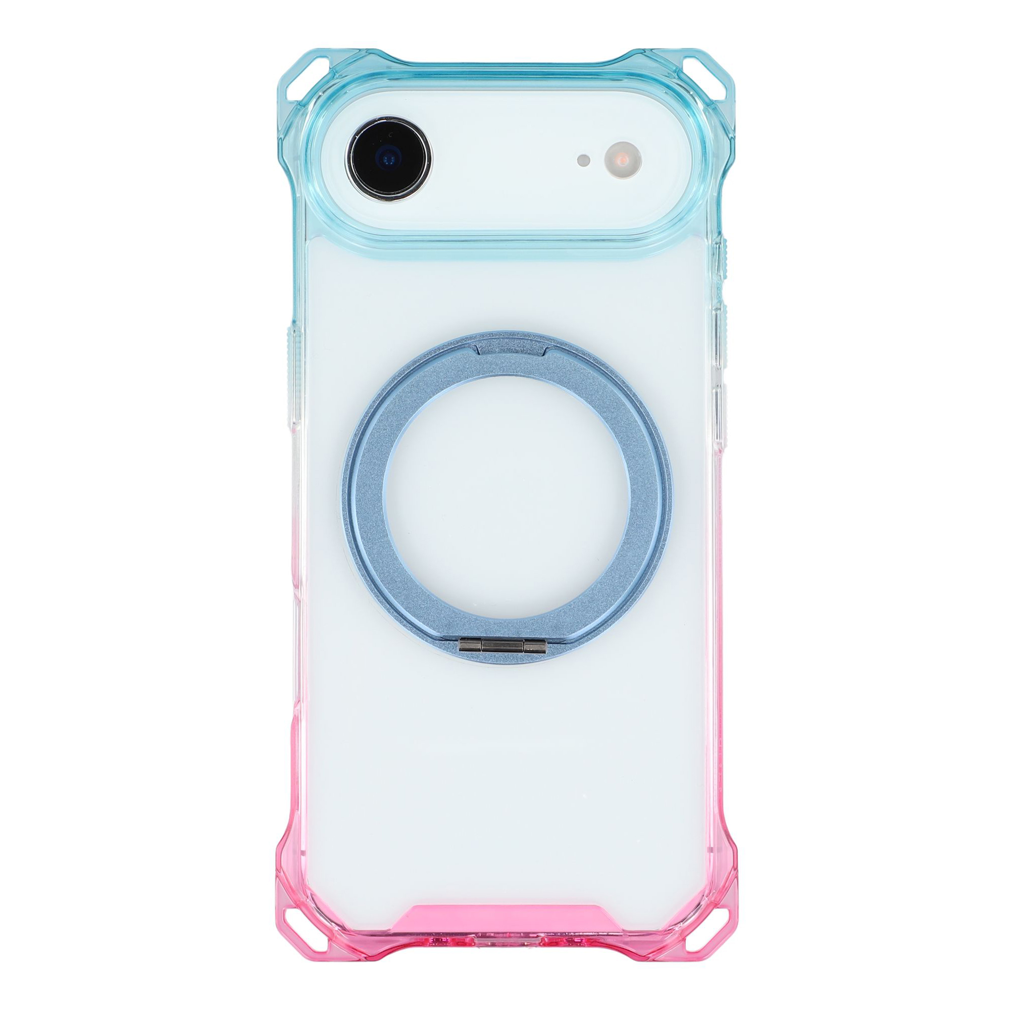 For iPhone Air Magnetic Case Ring Kickstand TPU + PC Phone Cover - Gradient Blue / Pink