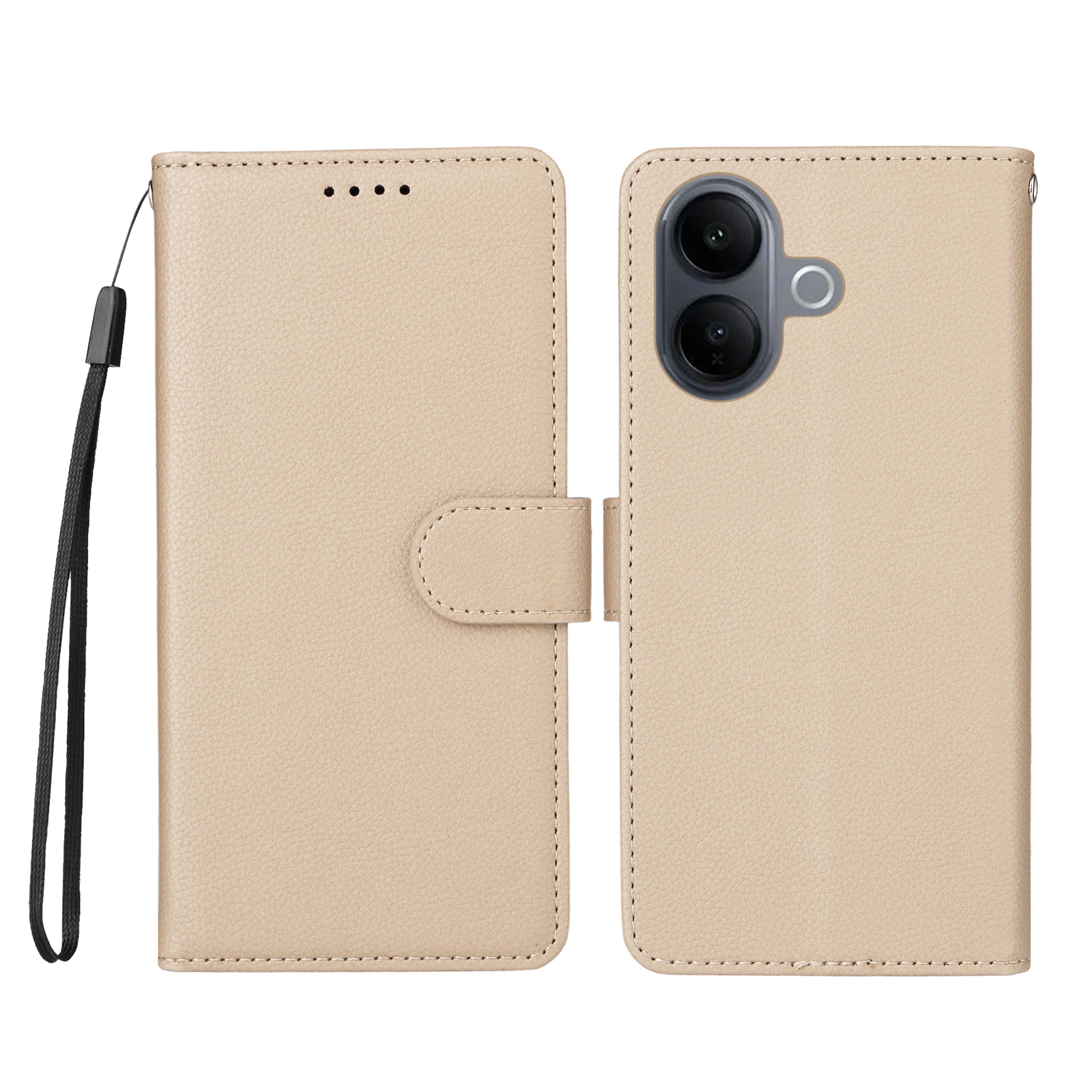 For vivo V60 Lite 5G Case RFID Blocking 3 Card Slots PU Leather Phone Cover with Wrist Strap - Creamy White