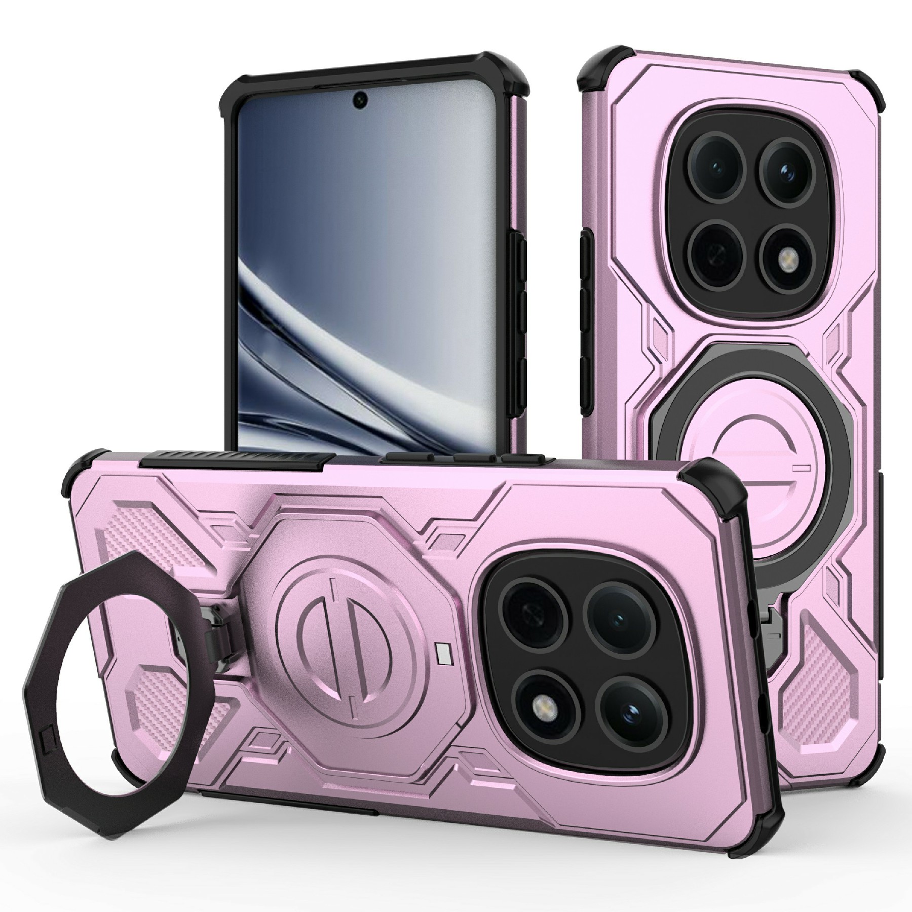 For Xiaomi Poco M8 5G / Redmi Note 15 5G (Global) Magnetic Case Rotating Metal Kickstand Shockproof PC + TPU Phone Back Cover - Pink