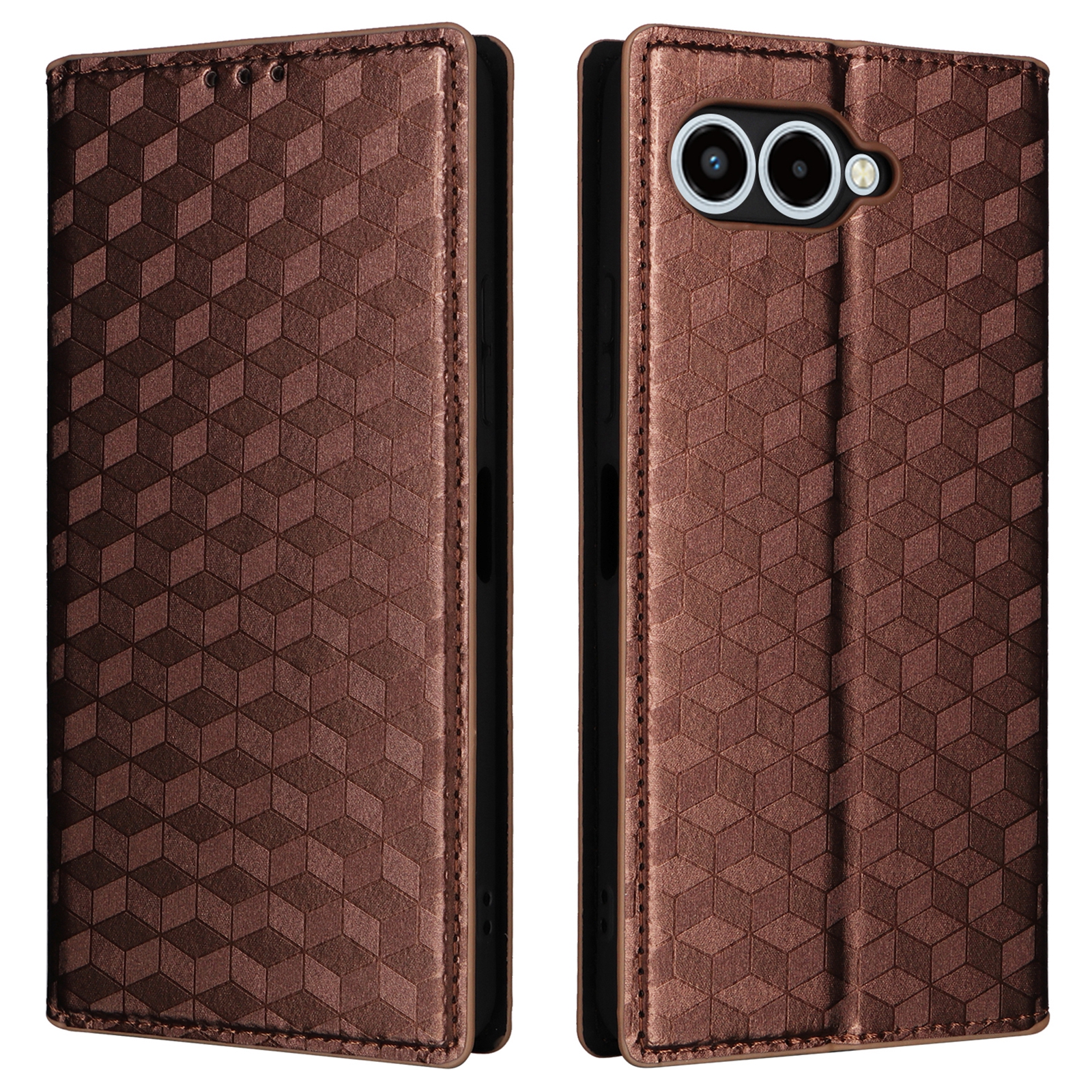 For T-Mobile REVVL 8  /  T Phone 3 Case Wallet Rhombus Imprinted Leather Phone Cover - Brown