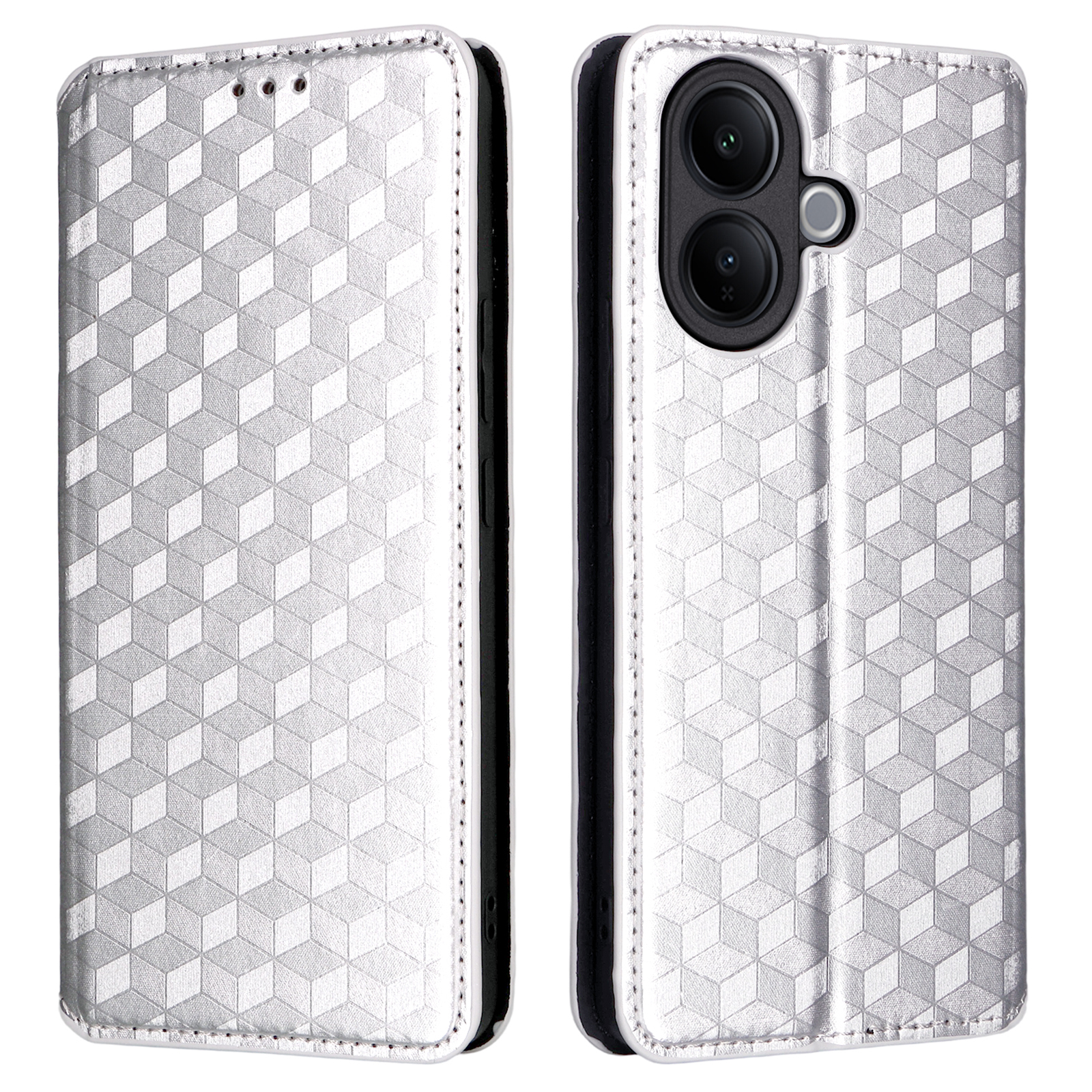 For vivo V60 Lite 4G  /  5G Case Wallet Rhombus Imprinted Leather Phone Cover - Silver