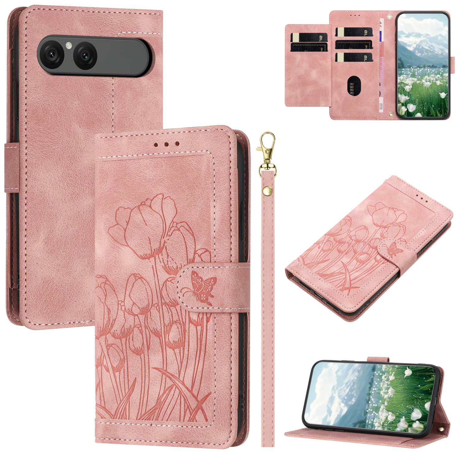 For Sony Xperia 10 VII Case Tulip Leather Phone Cover with 5 Card Slots Wallet - Pink