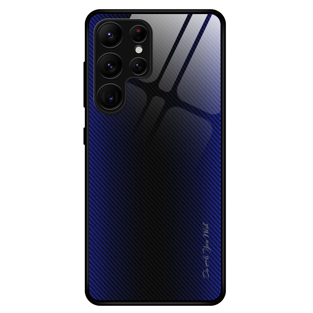 

Tempered Glass+TPU Cell Phone Cover for Samsung Galaxy S23 Ultra, Carbon Fiber Texture Anti-Drop Phone Case - Dark Blue, Galaxy S23 Ultra