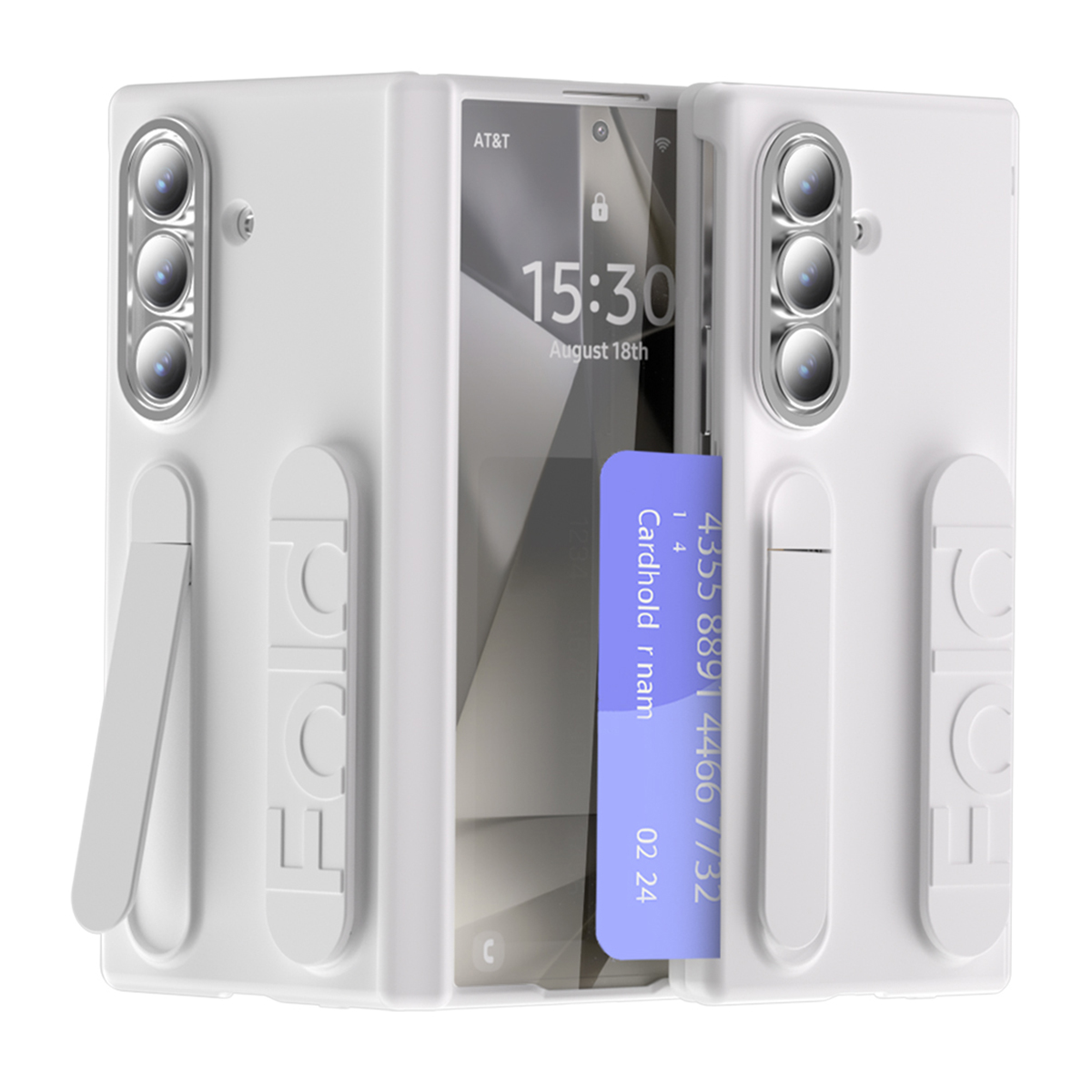 For Samsung Galaxy Z Fold7 5G Case Kickstand Wristband PC Phone Cover with Card Holder - White