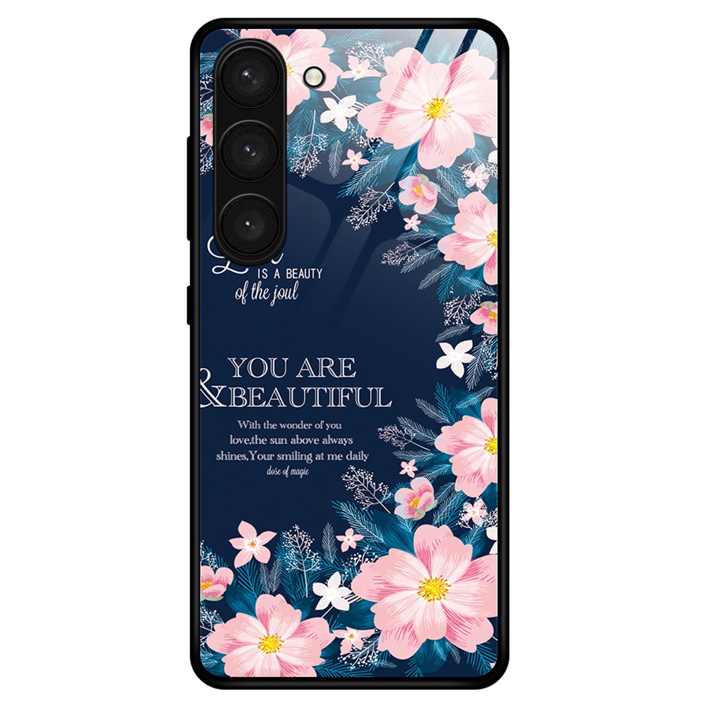 

Для Samsung Galaxy S23 5G Tpu+pc+стекло-скреттное Стекло с Мошенничеством. - Розовые Цветы, Galaxy S23