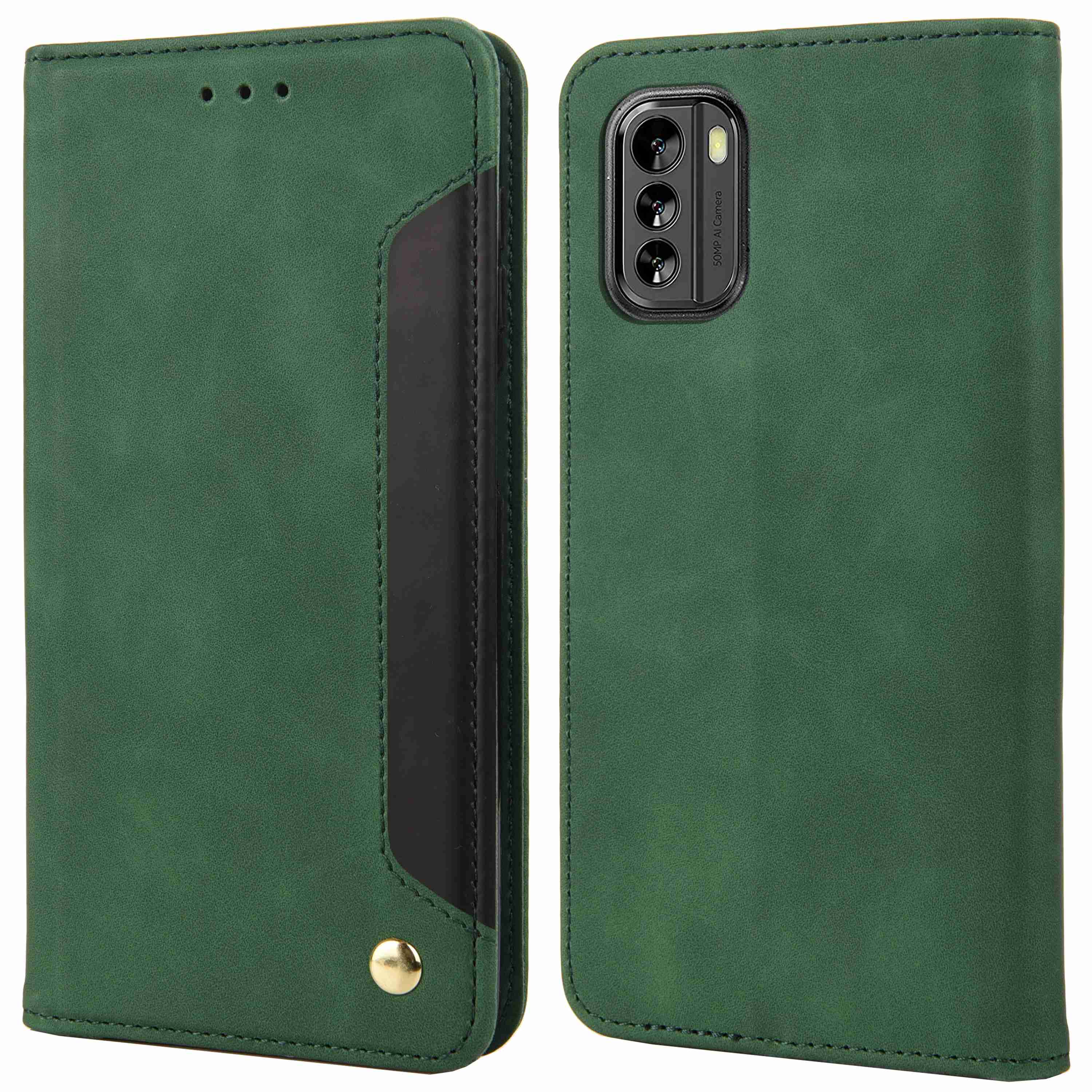 

Für Nokia G60 5G Schockfeste Telefonhülle Farbe Spleißen Hauttouch PU Leder Hülle Auto Schließung Magnetischer Stand Brieftasche Abdeckung - Grün, Nokia G60 5G