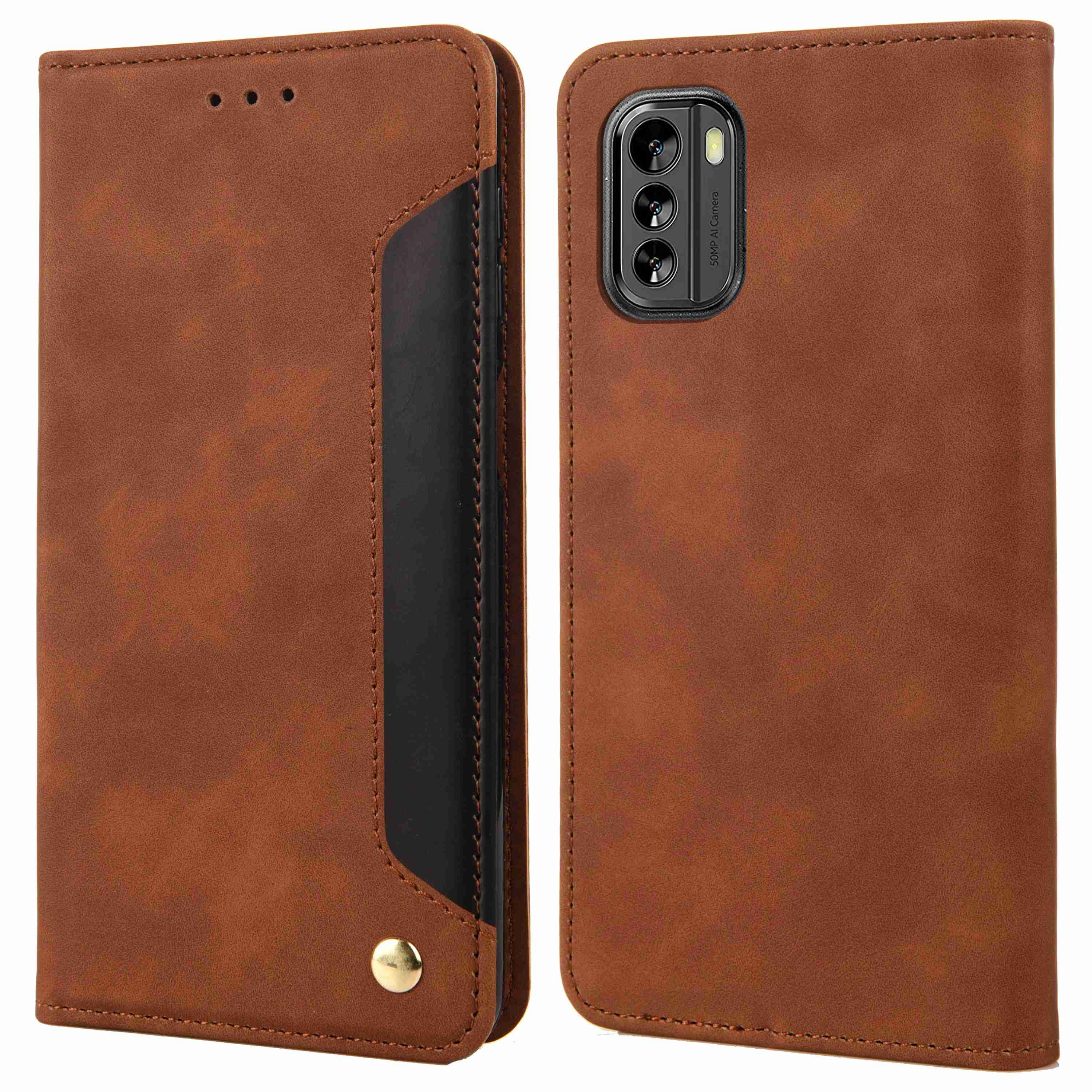 

Für Nokia G60 5G Schockfeste Telefonhülle Farbe Spleißen Hauttouch PU Leder Hülle Auto Schließung Magnetischer Stand Brieftasche Abdeckung - Braun, Nokia G60 5G