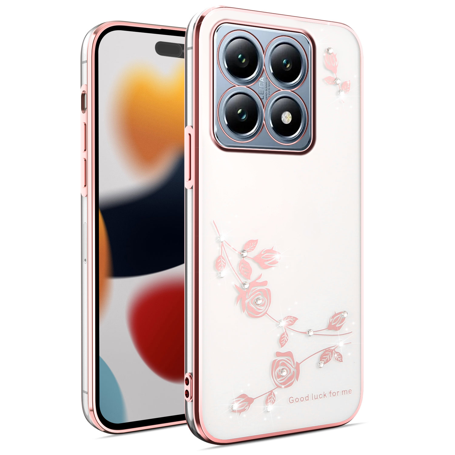 KADEM For Xiaomi 15T Case Flower Rhinestone Decor TPU Phone Cover - Rose Gold