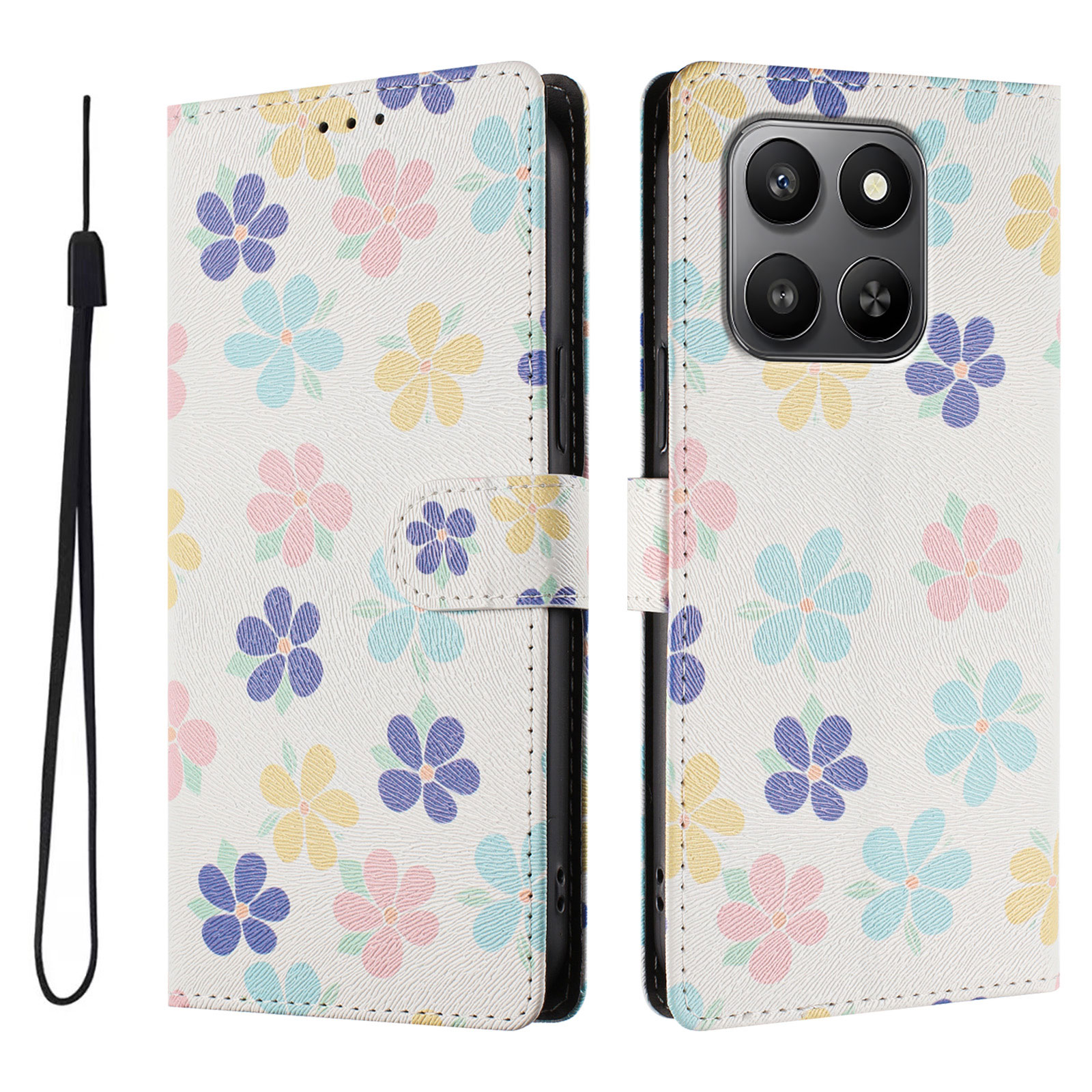 For Honor X7d 4G / Honor 400 Smart 4G / Honor X7d 5G / Honor 400 Smart 5G Case Pattern Print PU Leather Wallet Phone Cover with Wrist Strap - Colored 