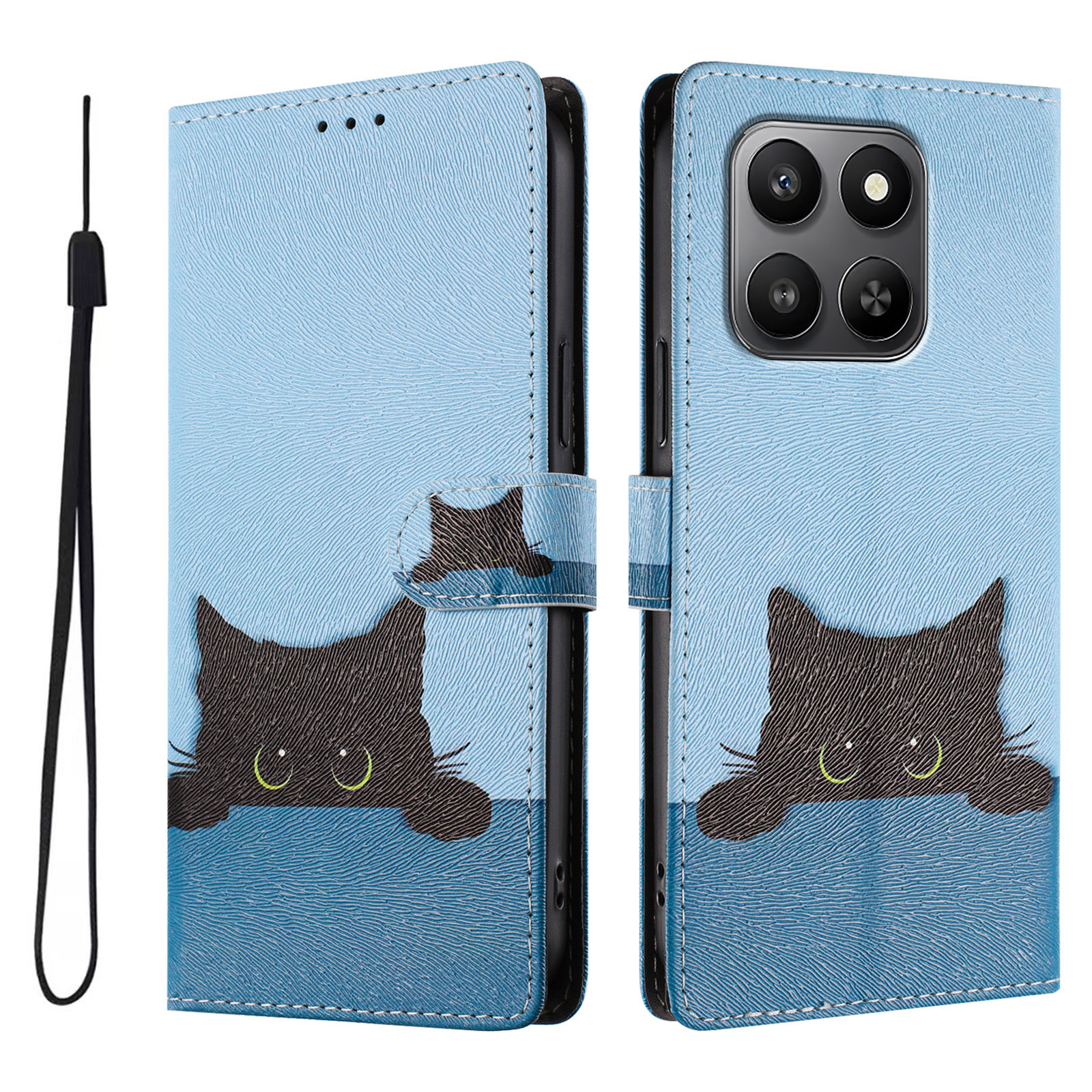 For Honor X7d 4G / Honor 400 Smart 4G / Honor X7d 5G / Honor 400 Smart 5G Case Pattern Print PU Leather Wallet Phone Cover with Wrist Strap - Black Ca
