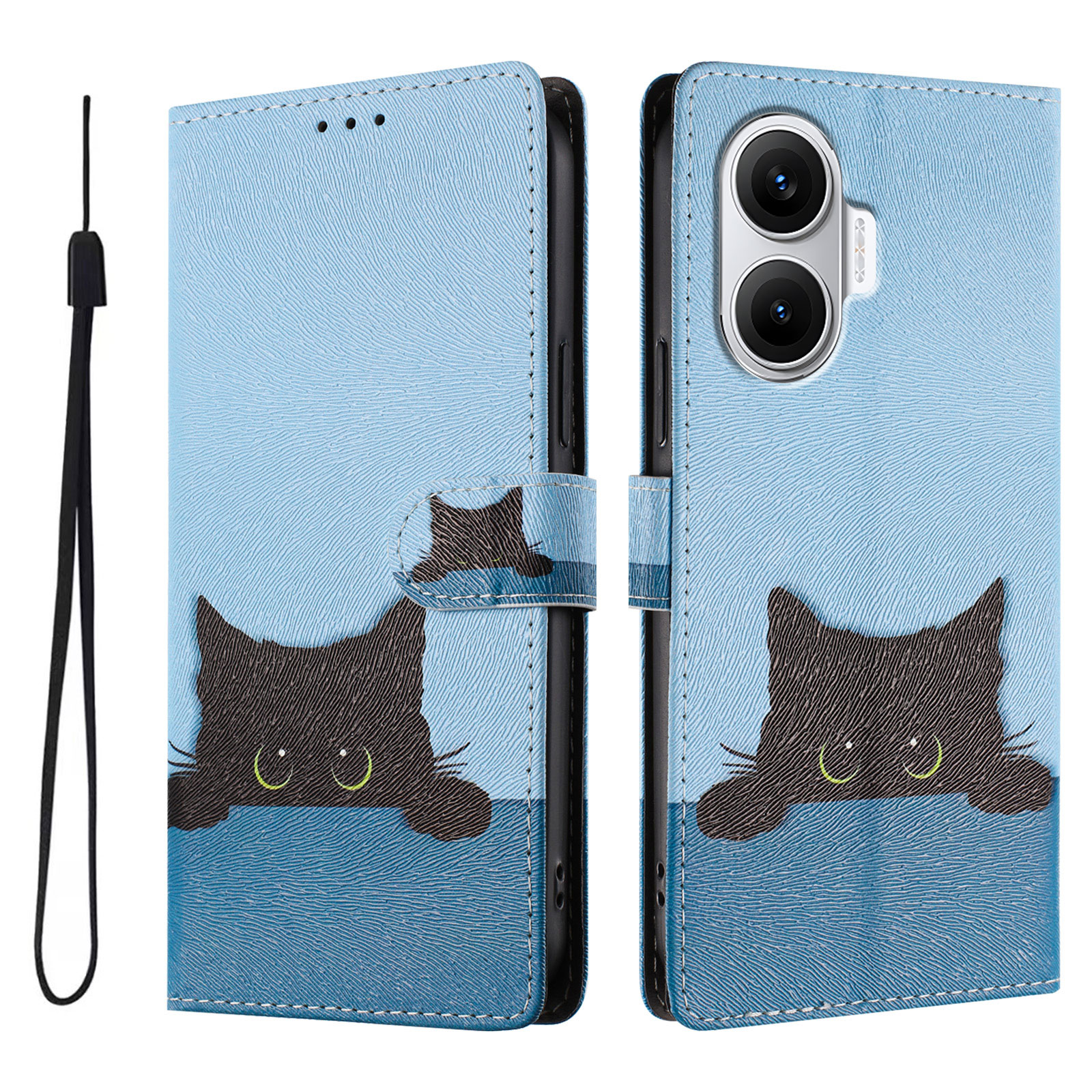 For Xiaomi Redmi Turbo 4 Pro 5G / Xiaomi Poco F7 5G Case Pattern Print PU Leather Wallet Phone Cover with Wrist Strap - Black Cat