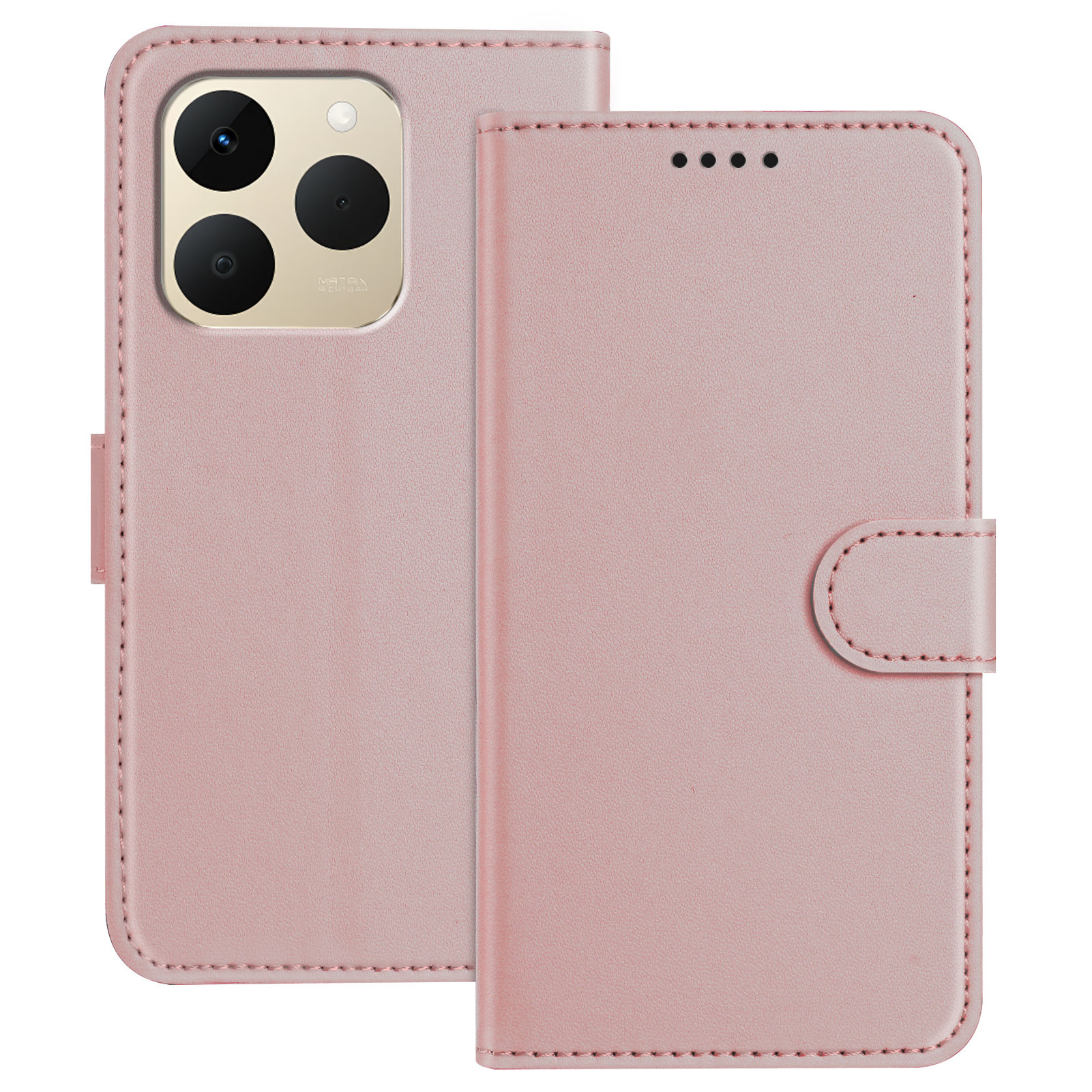 For Realme 15T 5G Leather Case Wallet Stand Solid Color Anti Drop Phone Cover - Rose Gold