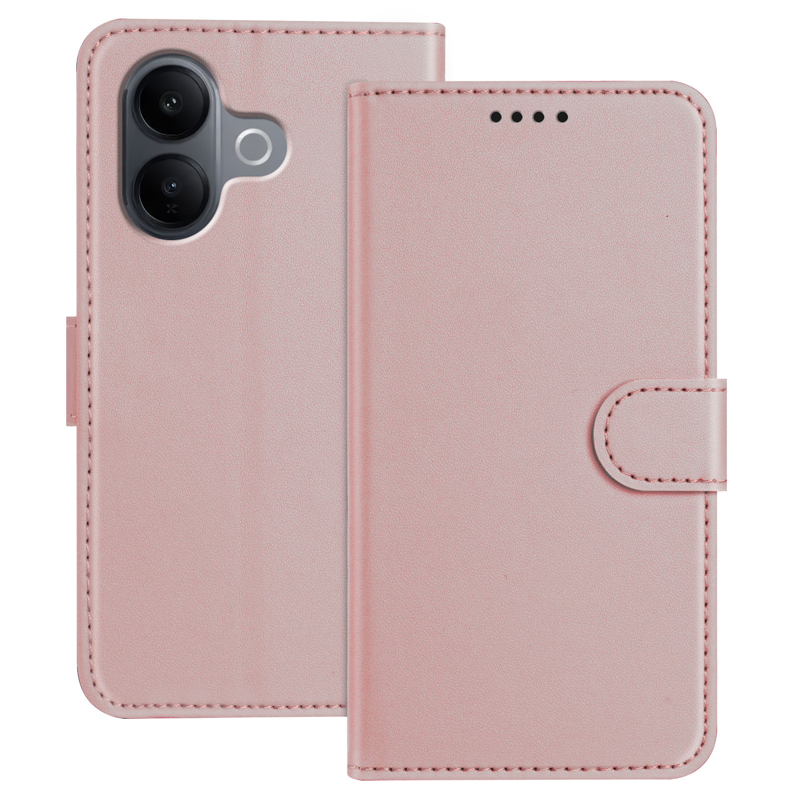 For vivo V60 Lite 5G Leather Case Wallet Stand Solid Color Anti Drop Phone Cover - Rose Gold