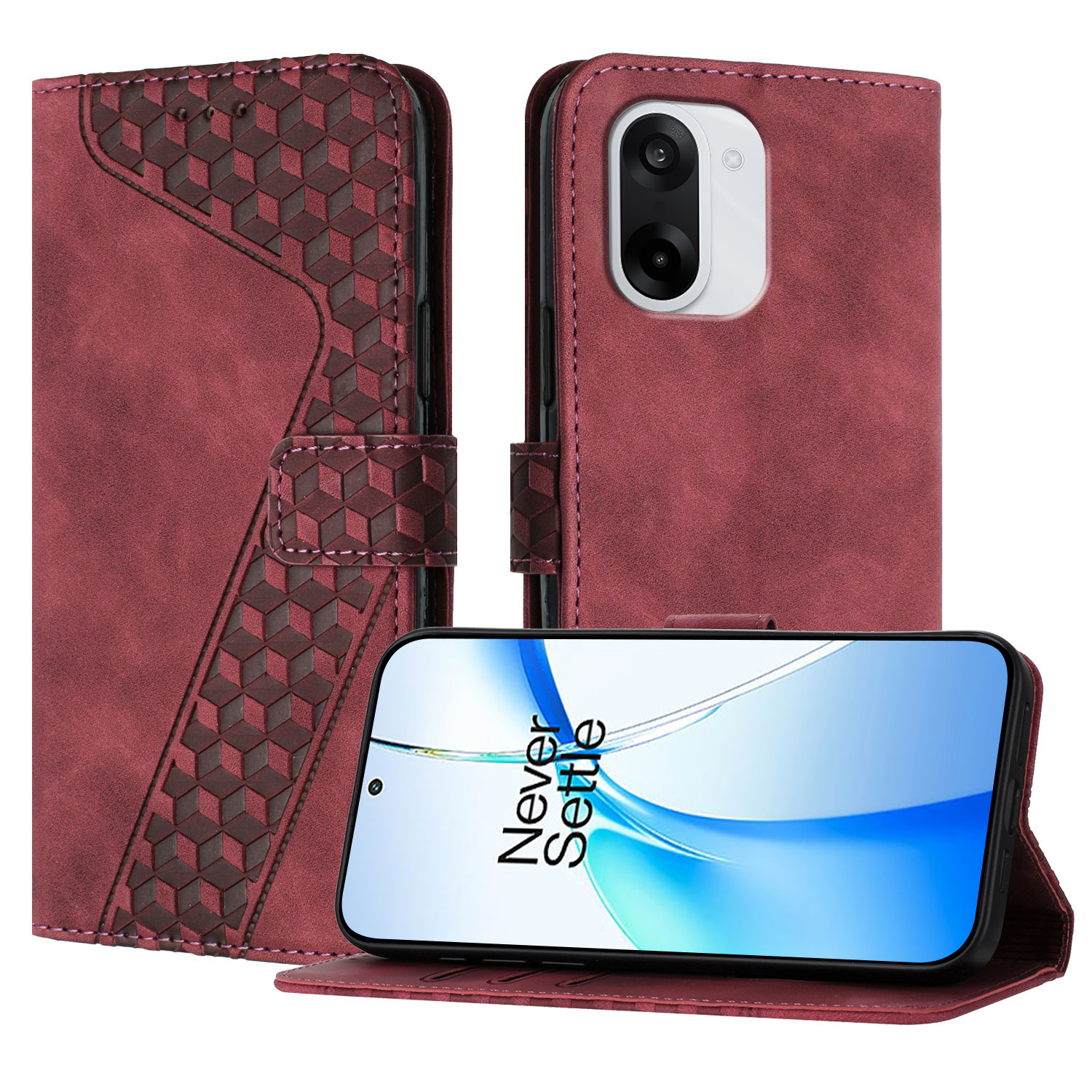 For OnePlus Ace 5 Racing 5G / OnePlus Nord CE 5G Leather Case 7-Shaped Pattern Wallet Stand Shockproof Phone Cover - Brown