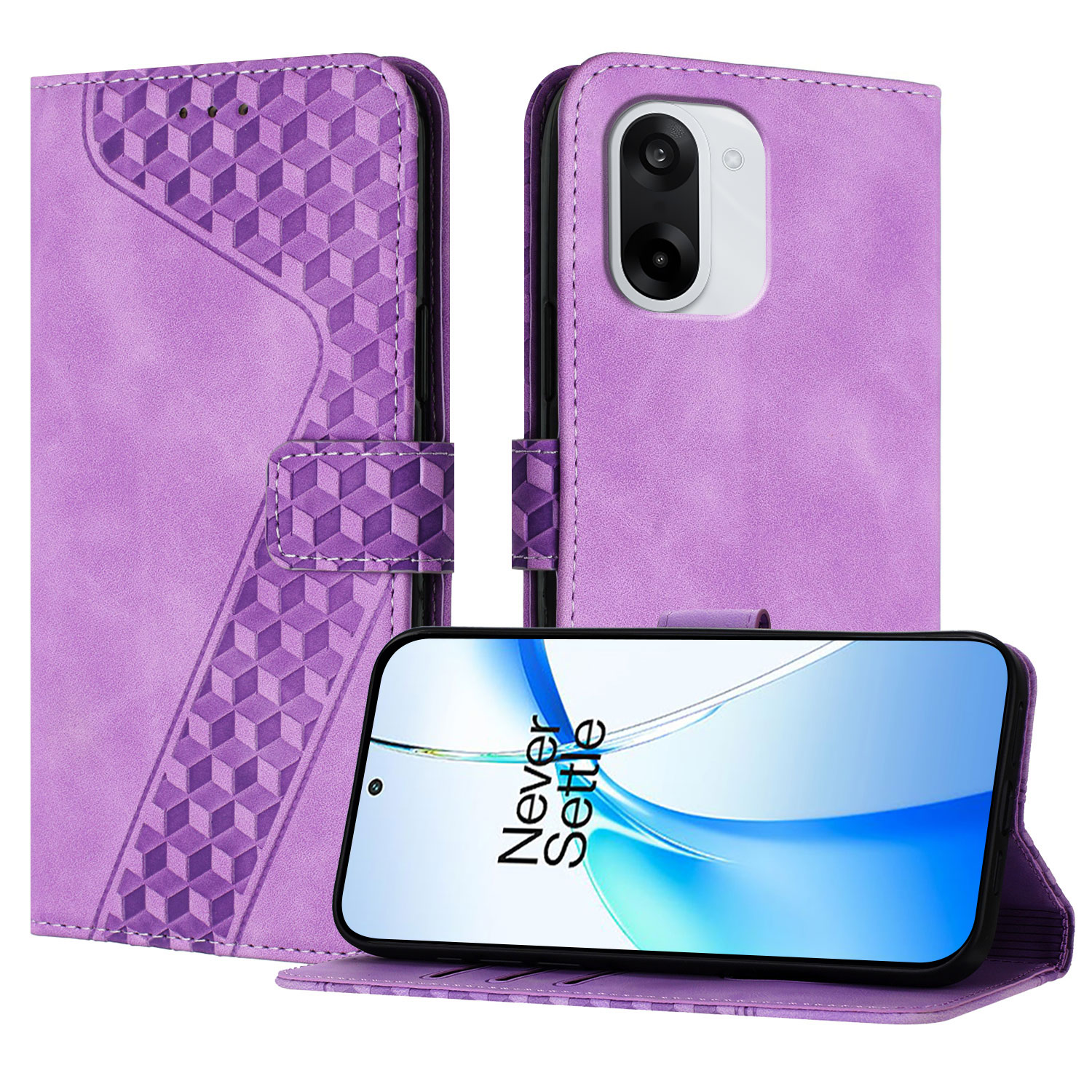 For OnePlus Ace 5 Racing 5G / OnePlus Nord CE 5G Leather Case 7-Shaped Pattern Wallet Stand Shockproof Phone Cover - Purple